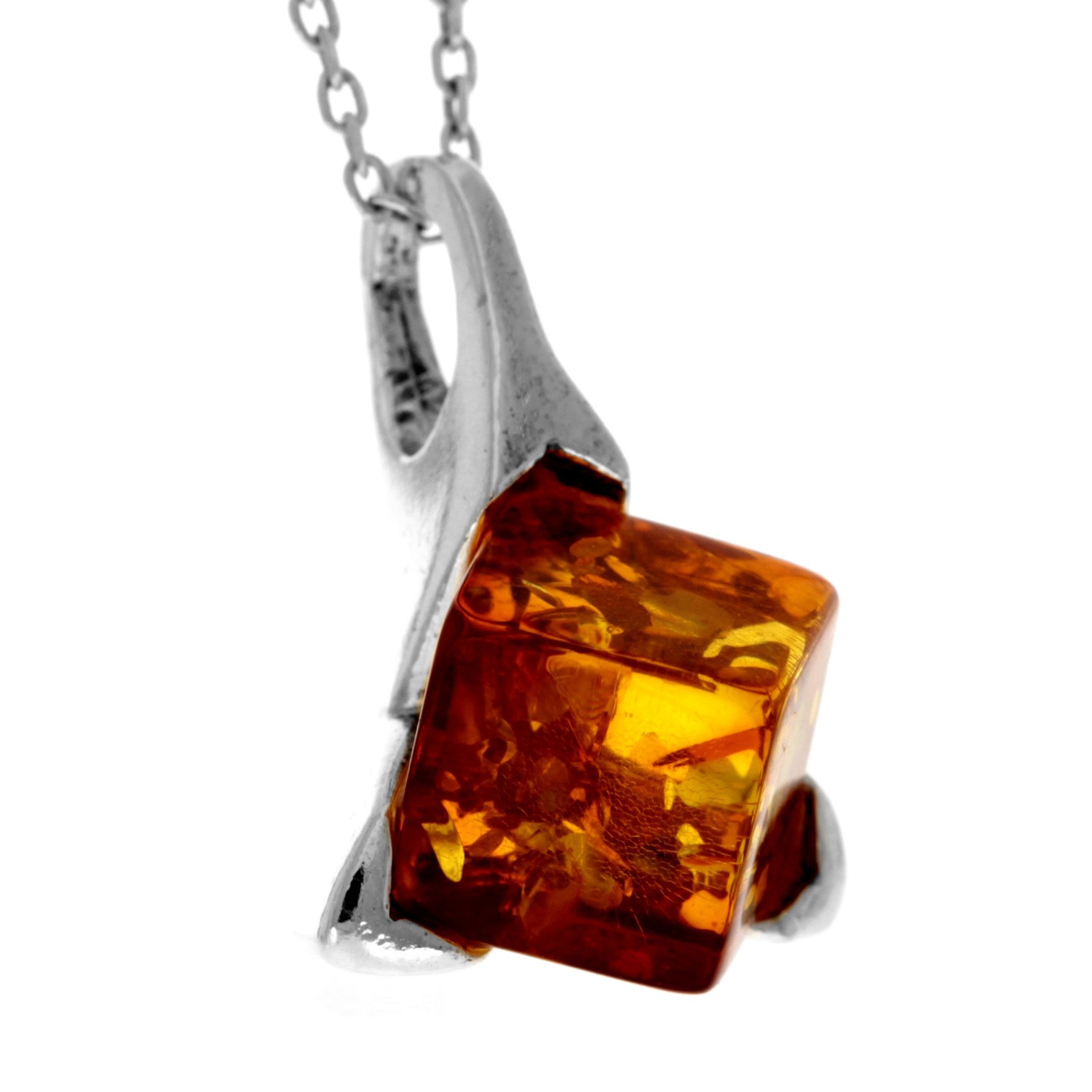 925 Sterling Silver & Genuine Baltic Amber Classic  Modern  Square Pendant - GL261