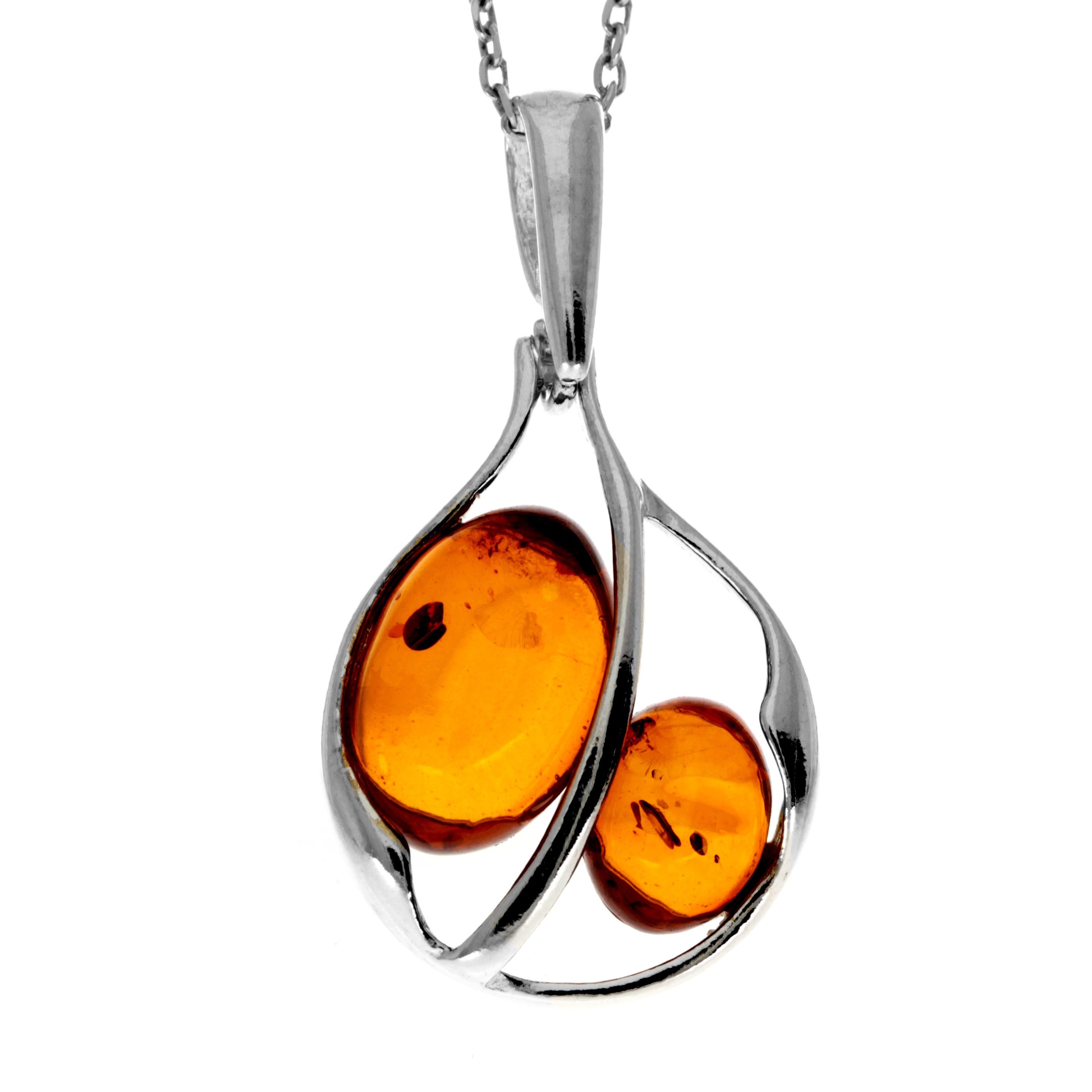 925 Sterling Silver & Genuine Baltic Amber Modern Pendant  GL265