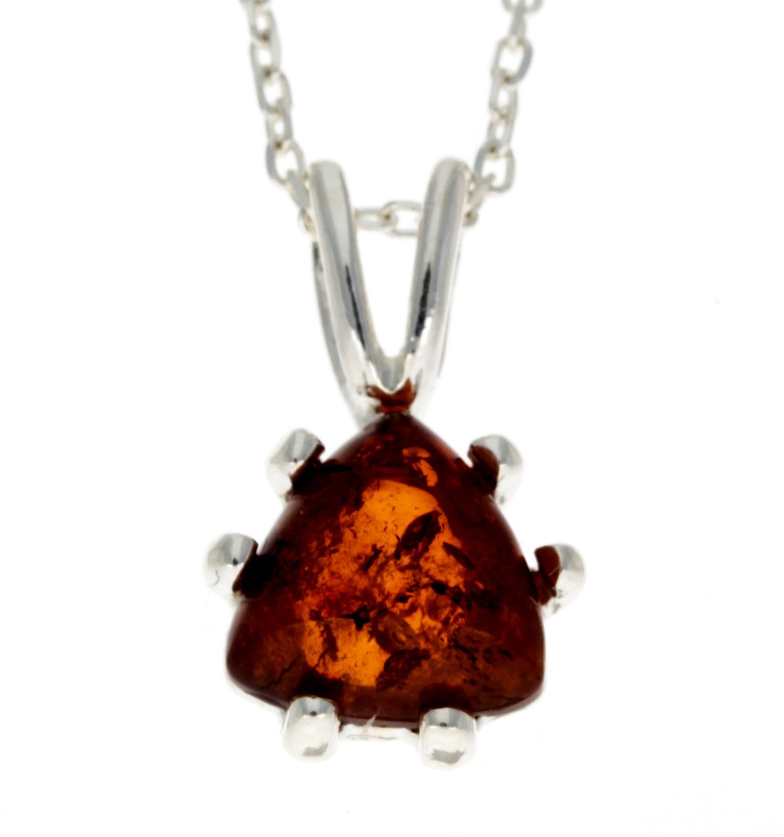 925 Sterling Silver & Genuine Baltic Amber Triangle Modern Pendant - GL284