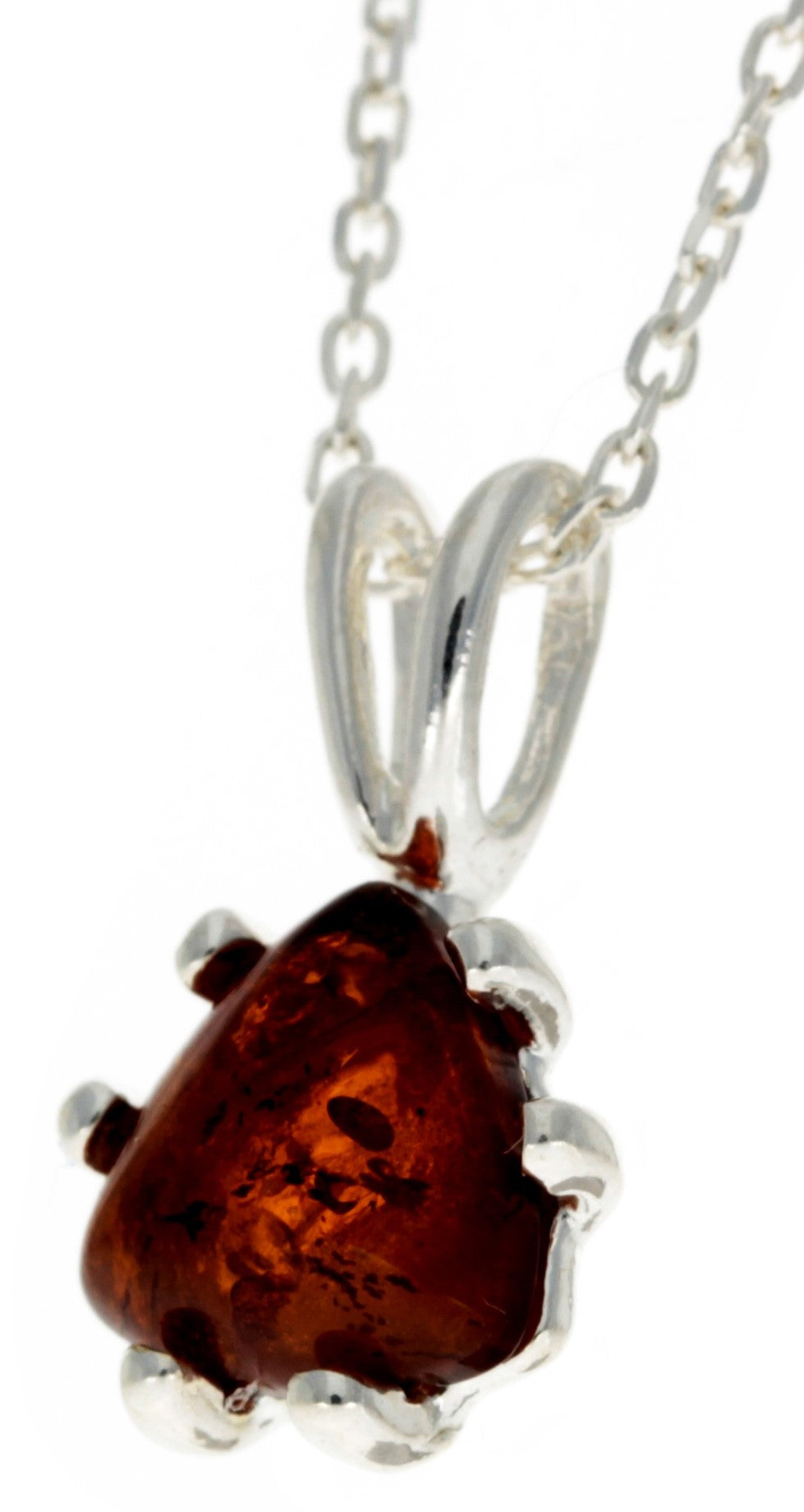 925 Sterling Silver & Genuine Baltic Amber Triangle Modern Pendant - GL284