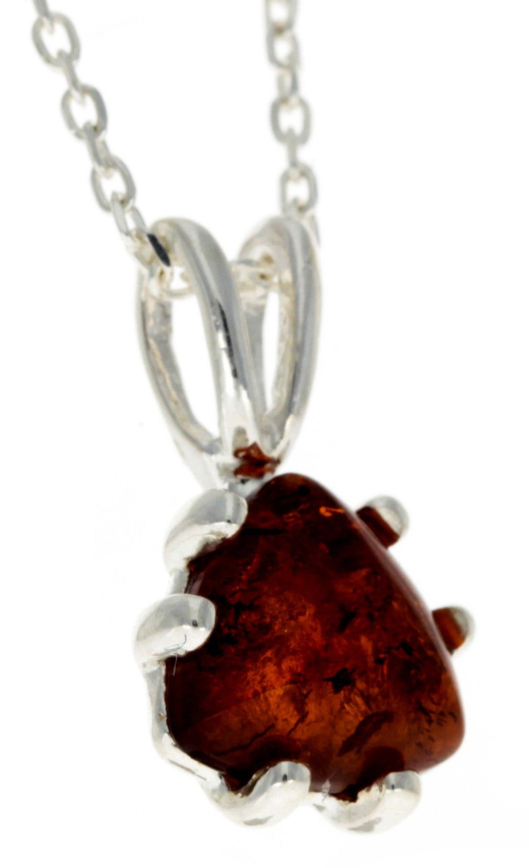 925 Sterling Silver & Genuine Baltic Amber Triangle Modern Pendant - GL284