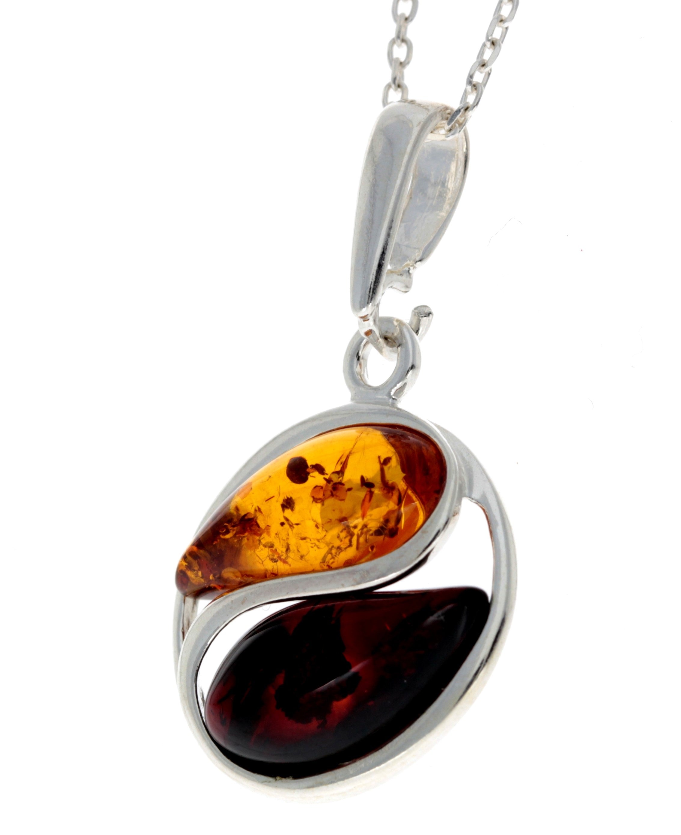 925 Sterling Silver & Genuine Baltic Amber Yin Yang Powerful Pendant - GL297A