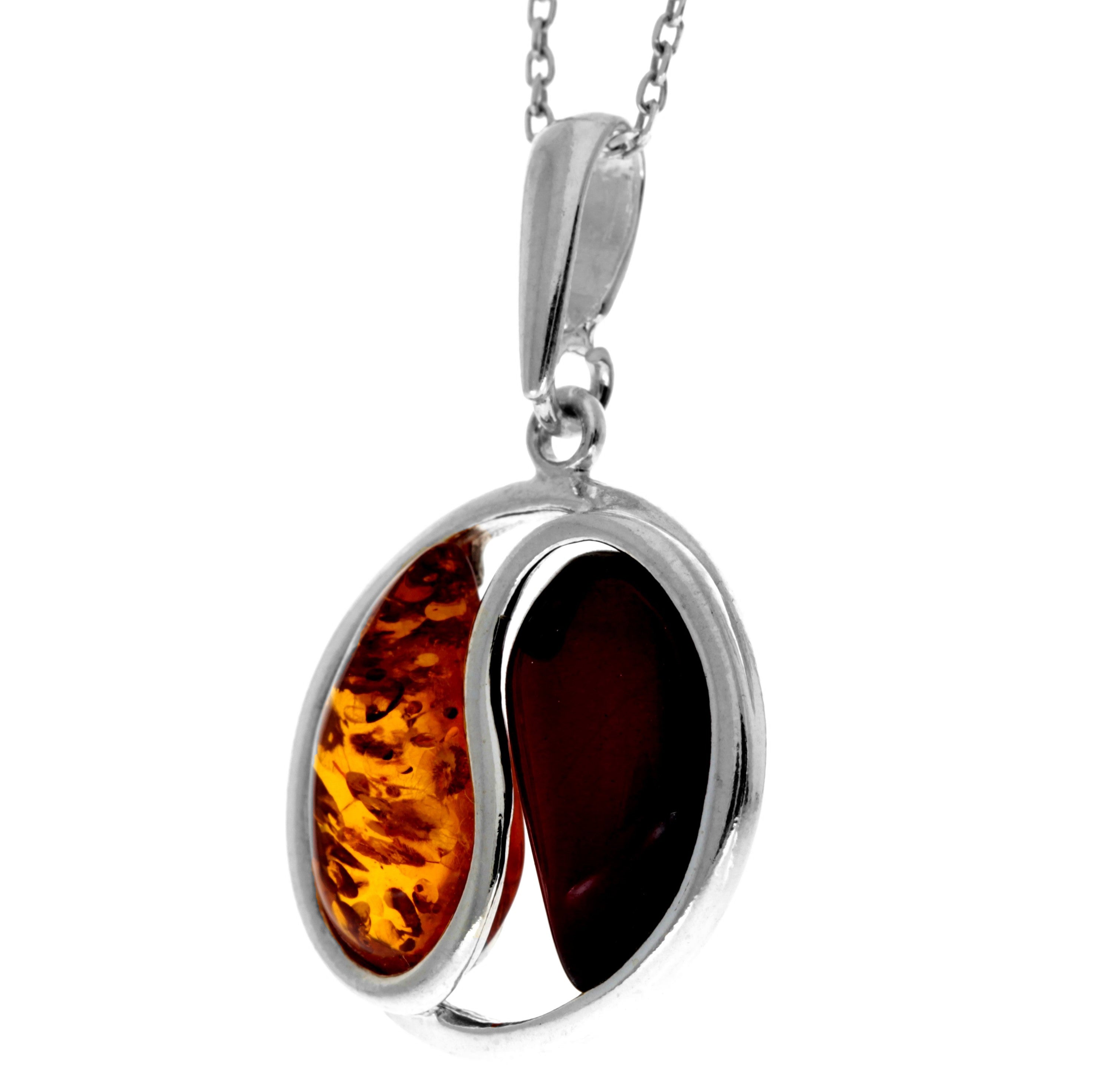 925 Sterling Silver & Genuine Baltic Amber Yin Yang Powerful Pendant - GL297A