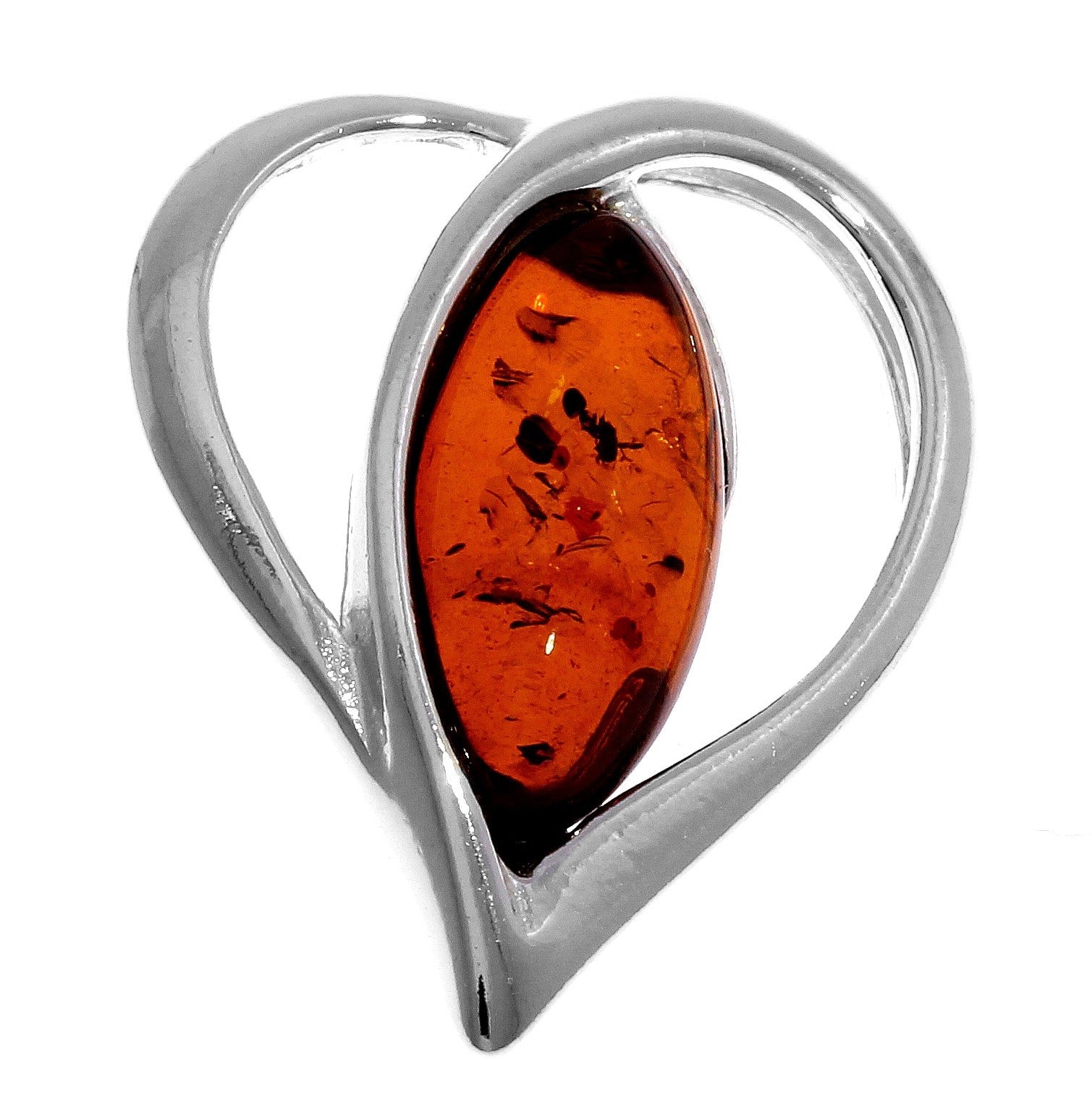 925 Sterling Silver & Genuine Baltic Amber Heart Pendant - GL308