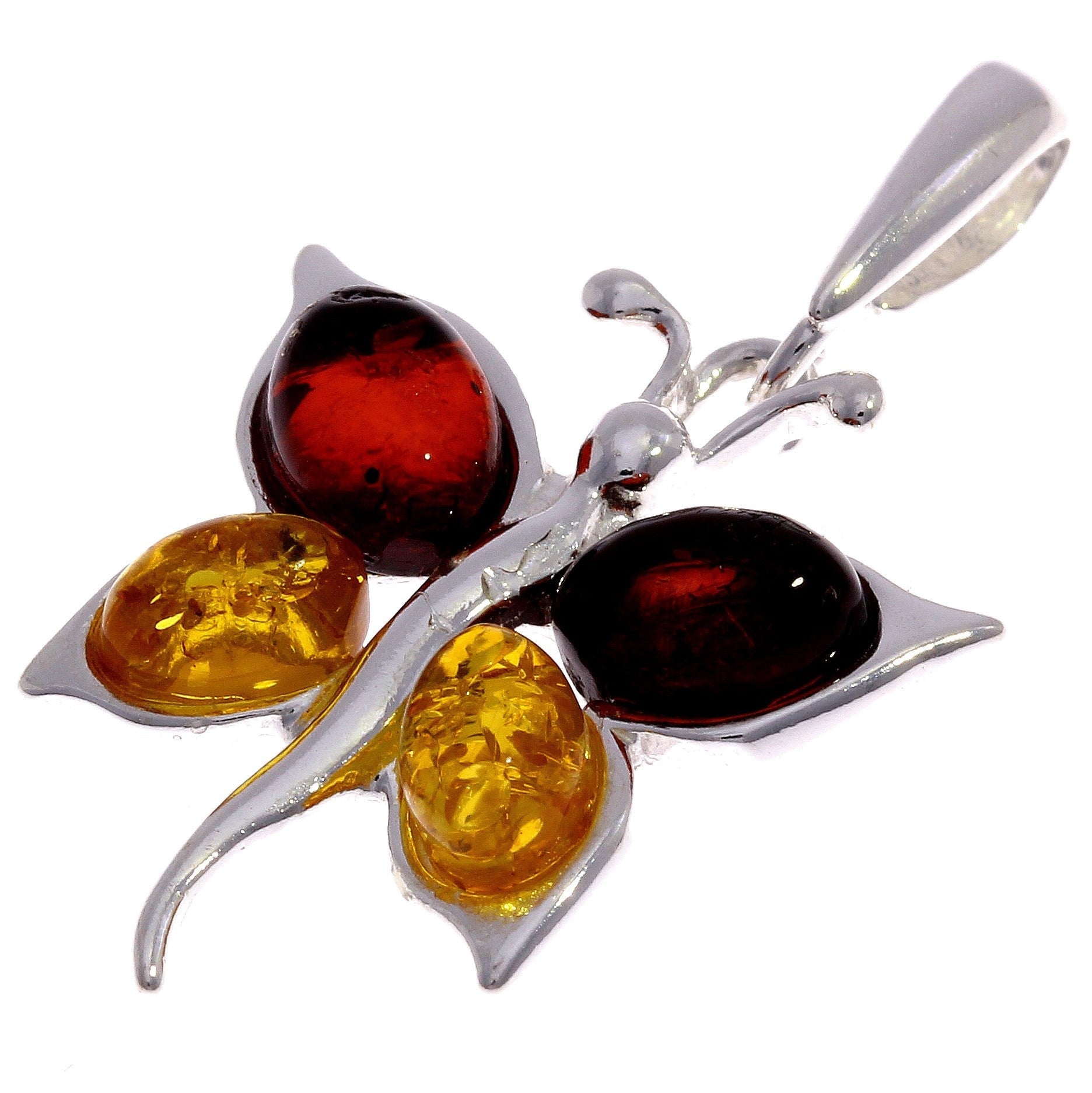 925 Sterling Silver & Genuine Baltic Amber Butterfly Pendant - GL312