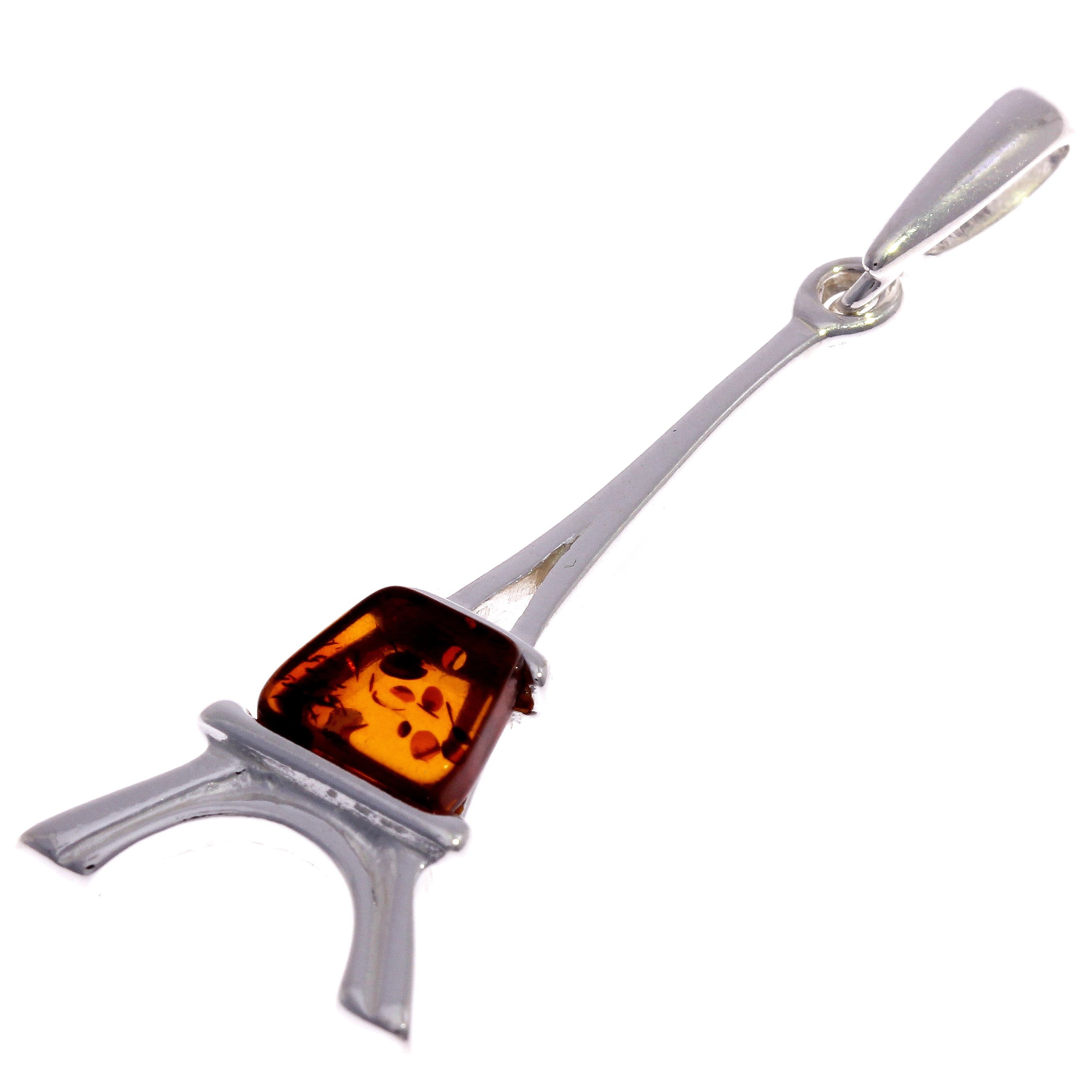 925 Sterling Silver & Genuine Baltic Amber Eiffel Tower Paris Pendant - GL317