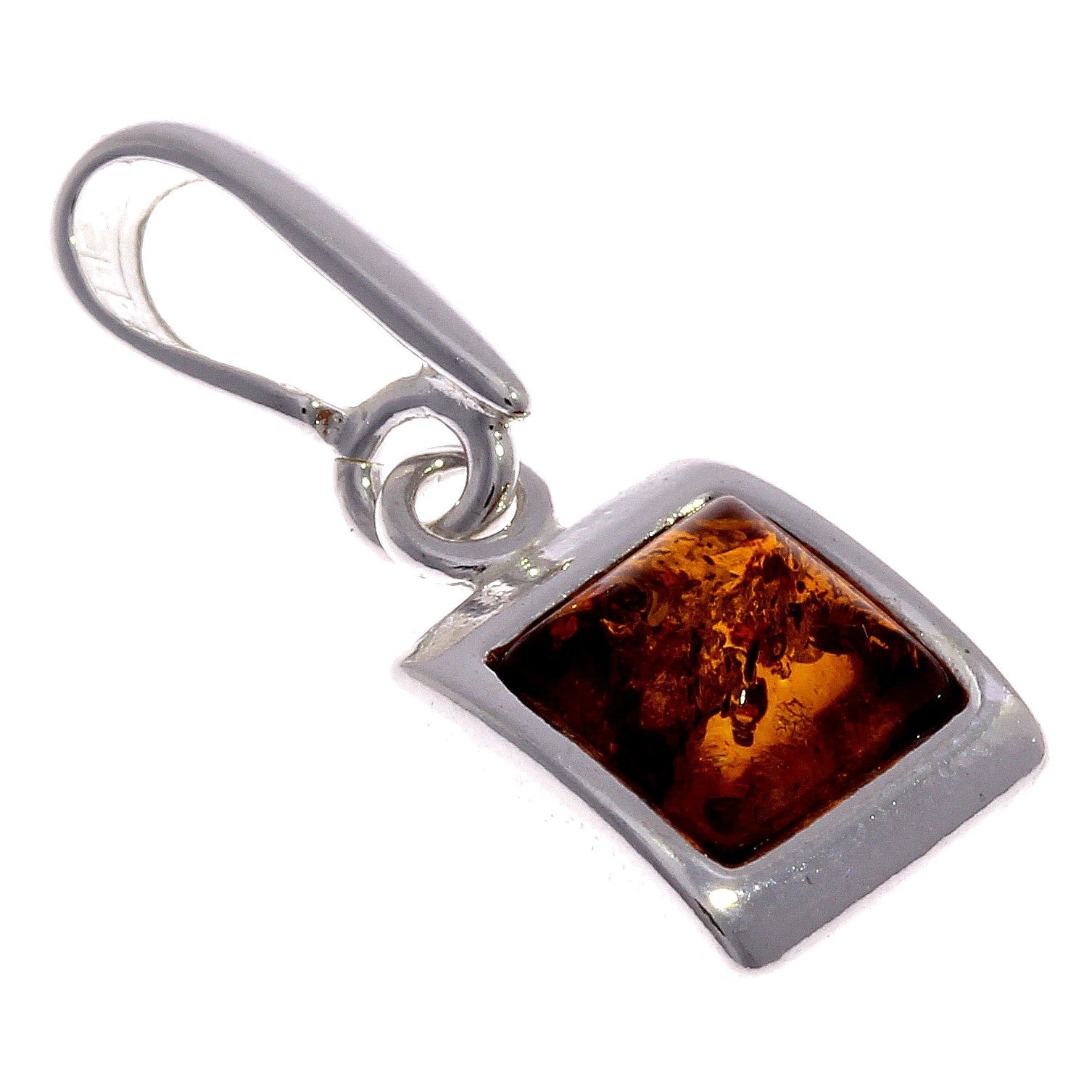 925 Sterling Silver & Genuine Baltic Amber Modern Pendant - GL325