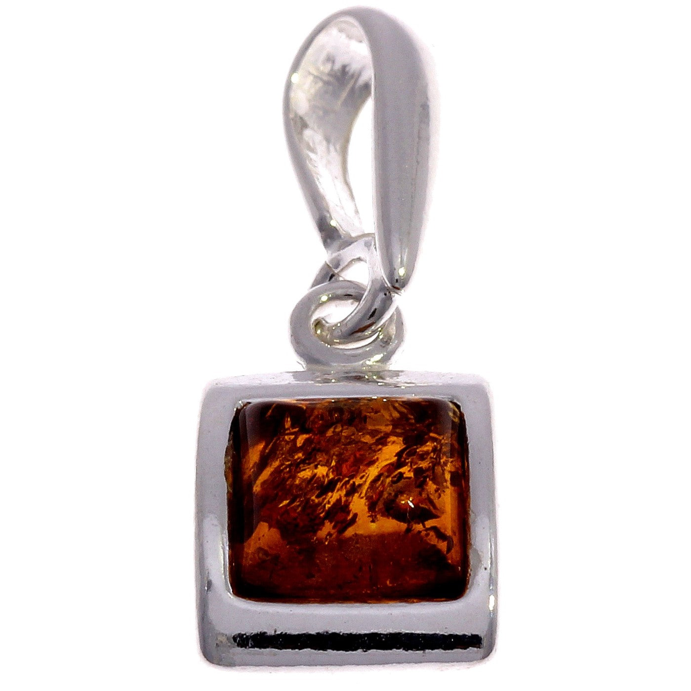 925 Sterling Silver & Genuine Baltic Amber Modern Pendant - GL325