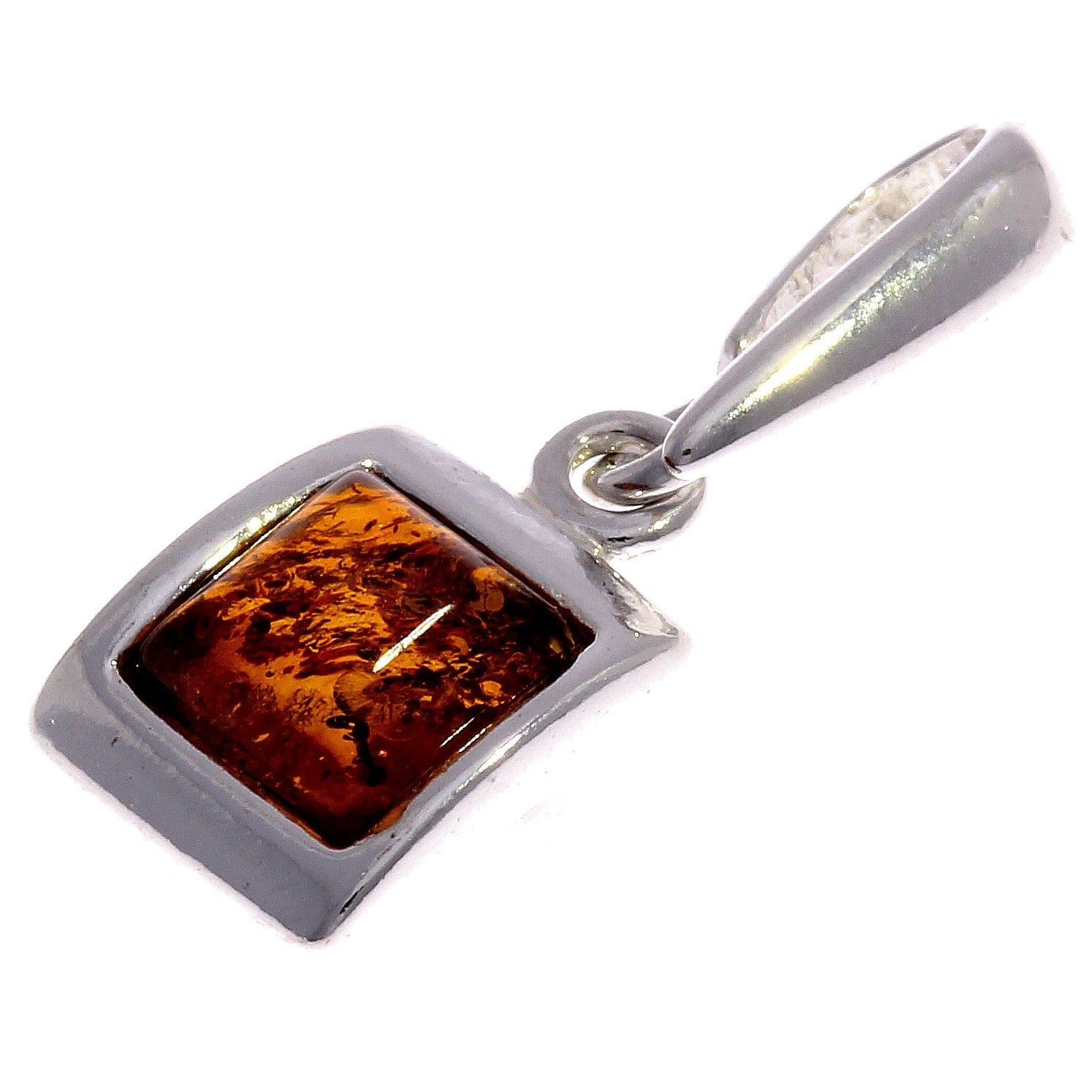 925 Sterling Silver & Genuine Baltic Amber Modern Pendant - GL325