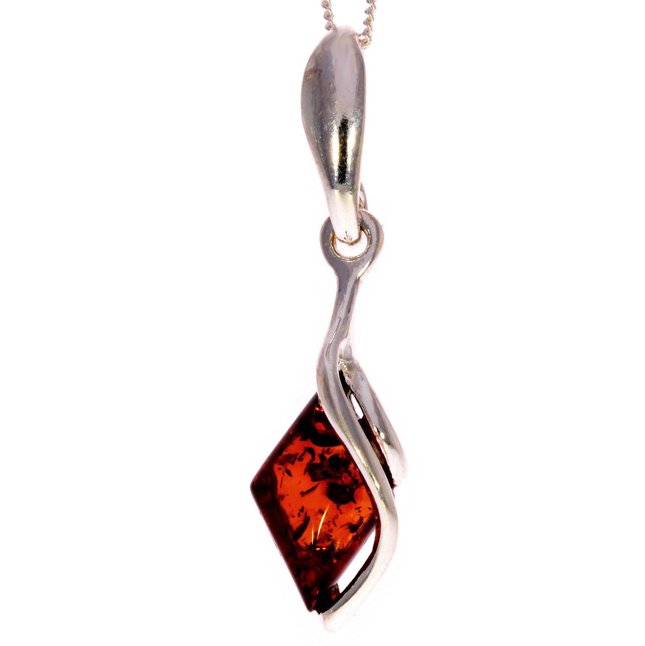 925 Sterling Silver & Genuine Baltic Amber Modern Pendant - GL343