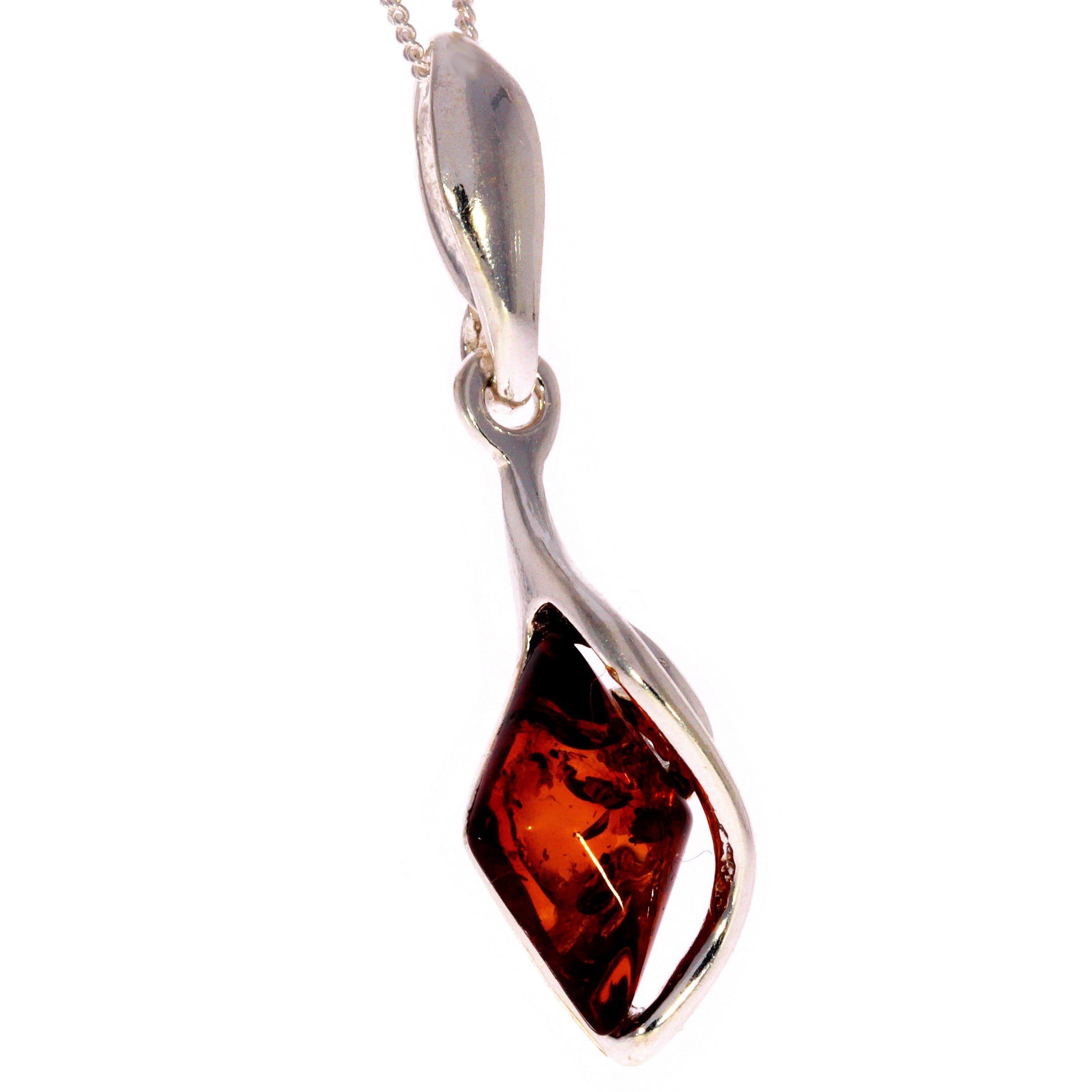 925 Sterling Silver & Genuine Baltic Amber Modern Pendant - GL343