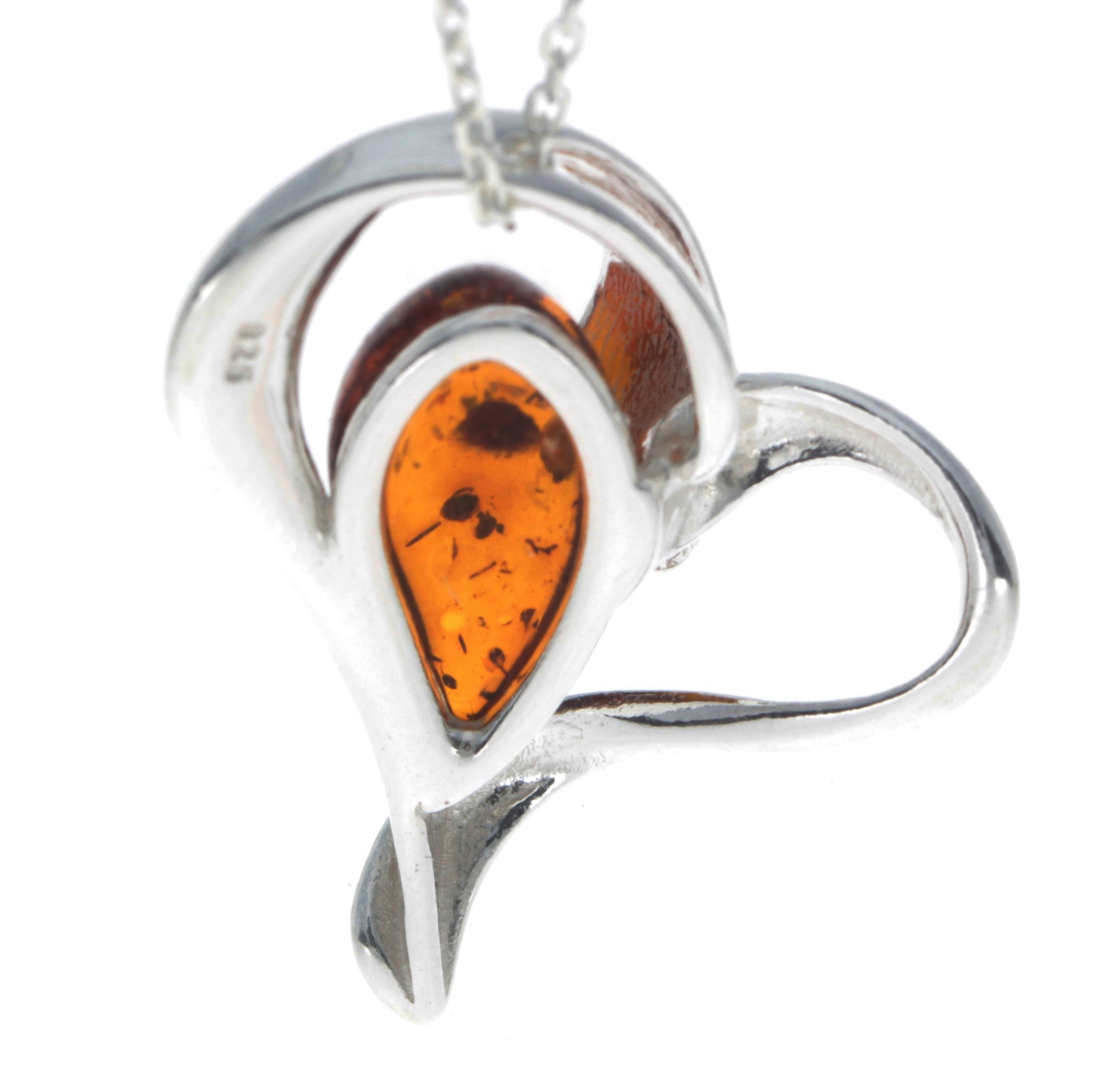 925 Sterling Silver & Genuine Baltic Amber Heart Pendant - GL346