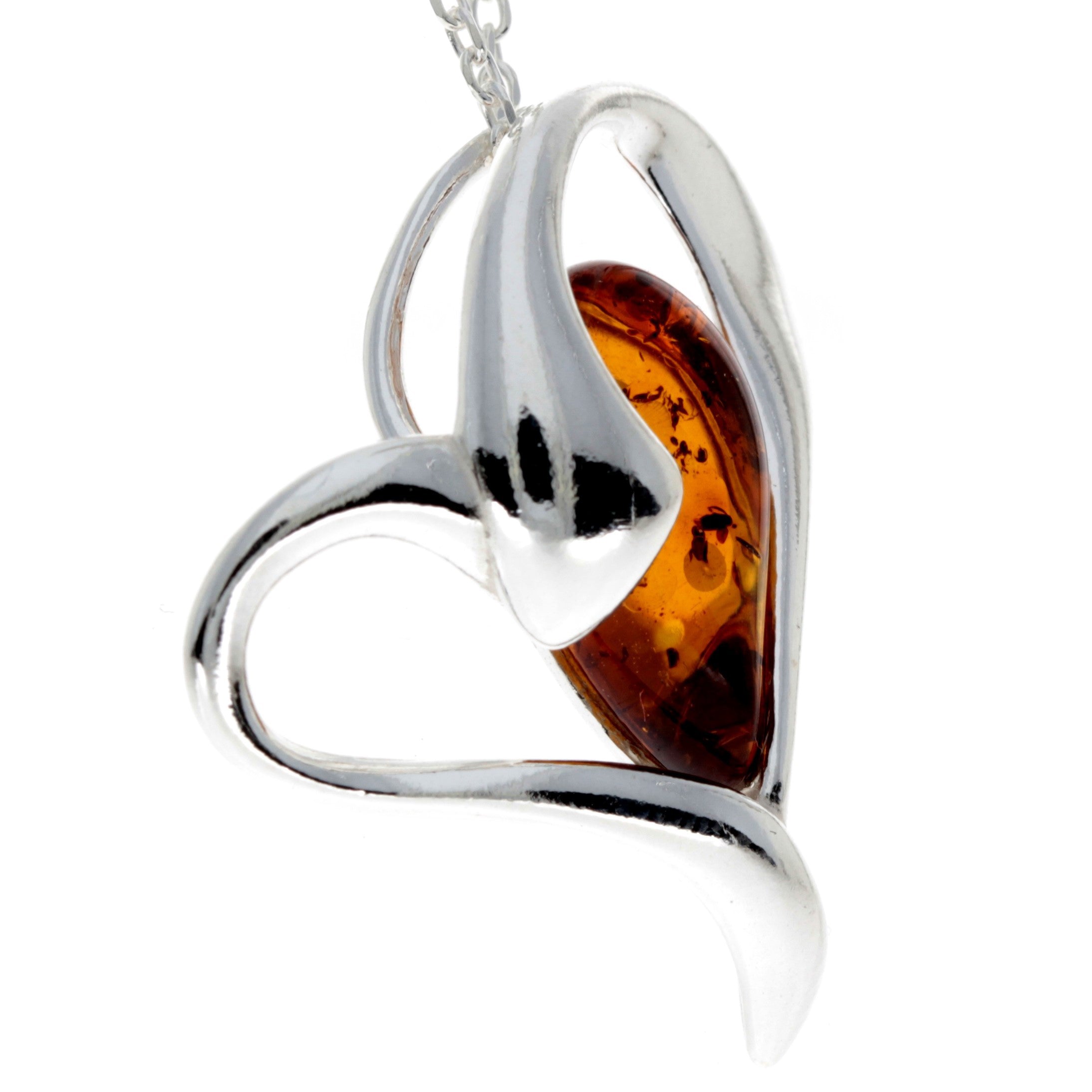 925 Sterling Silver & Genuine Baltic Amber Heart Pendant - GL346