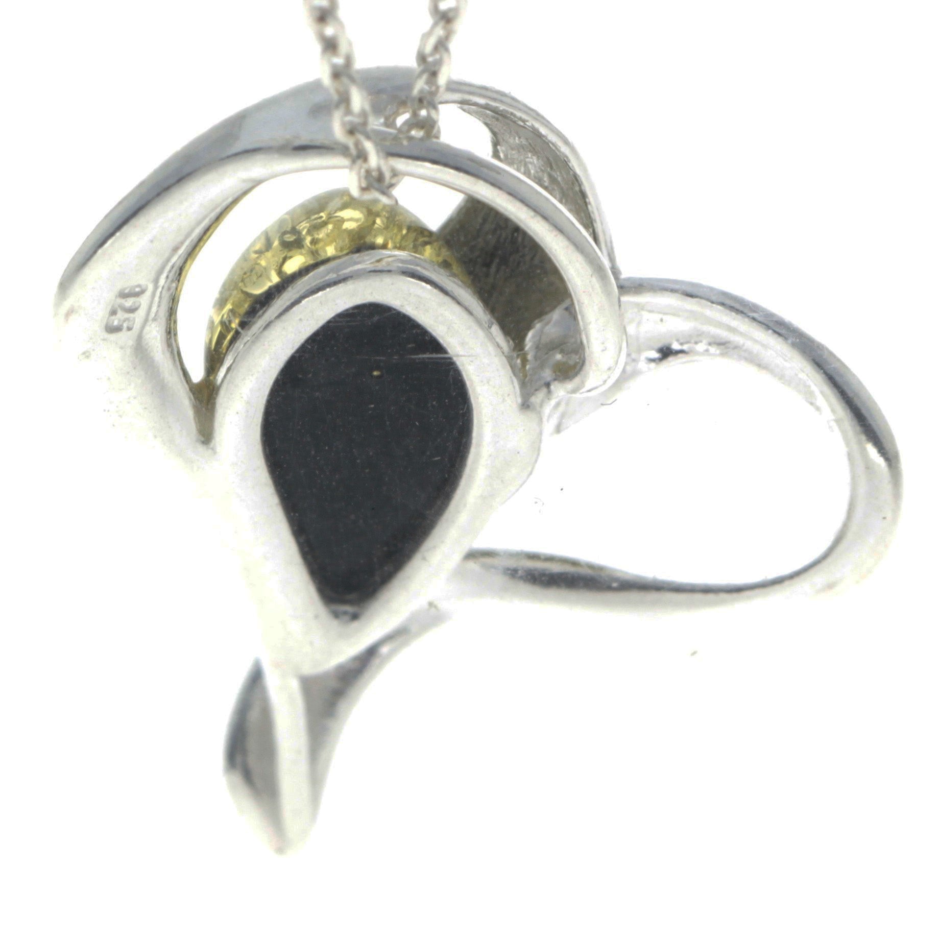 925 Sterling Silver & Genuine Baltic Amber Heart Pendant - GL346