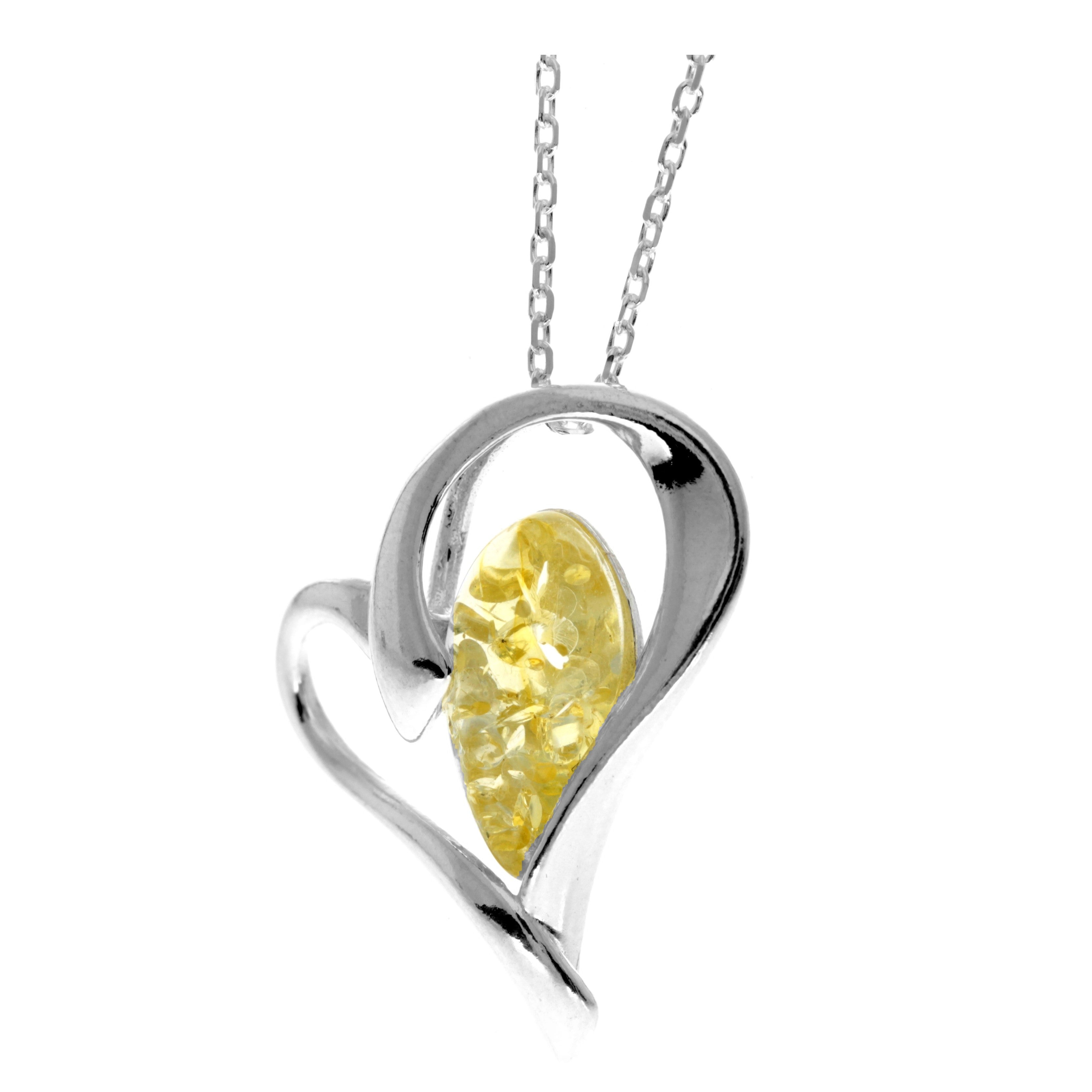 925 Sterling Silver & Genuine Baltic Amber Heart Pendant - GL346