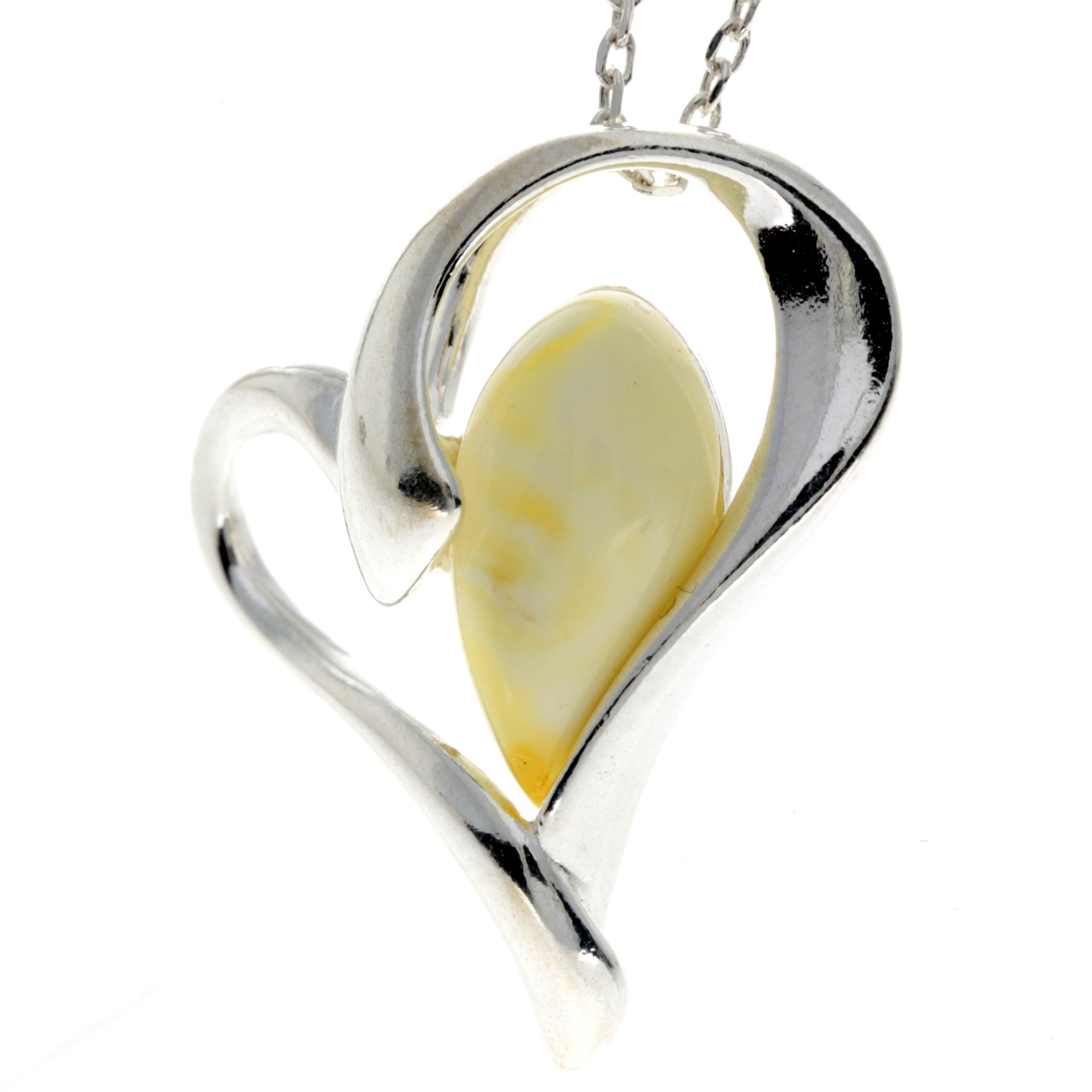 925 Sterling Silver & Genuine Baltic Amber Heart Pendant - GL346