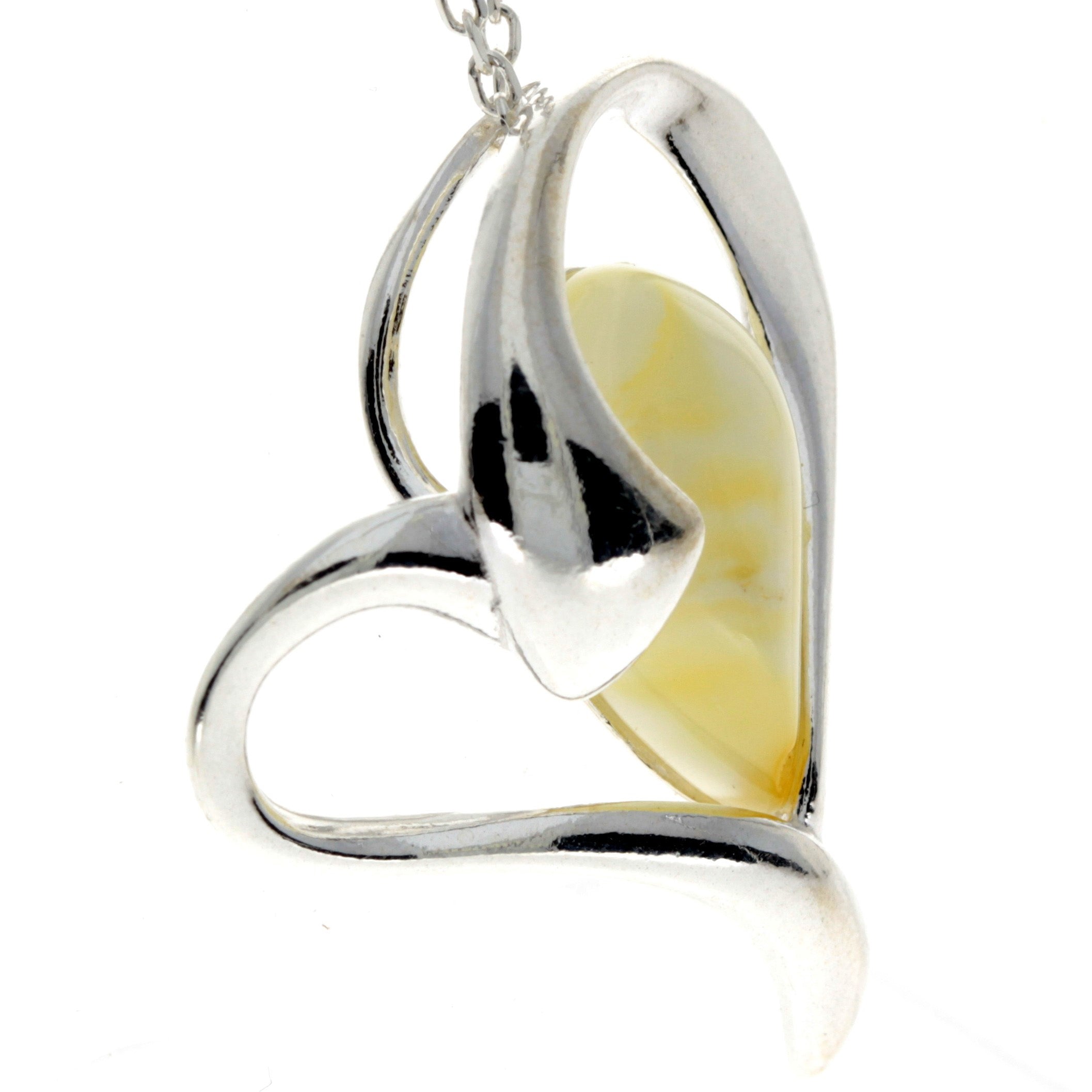 925 Sterling Silver & Genuine Baltic Amber Heart Pendant - GL346