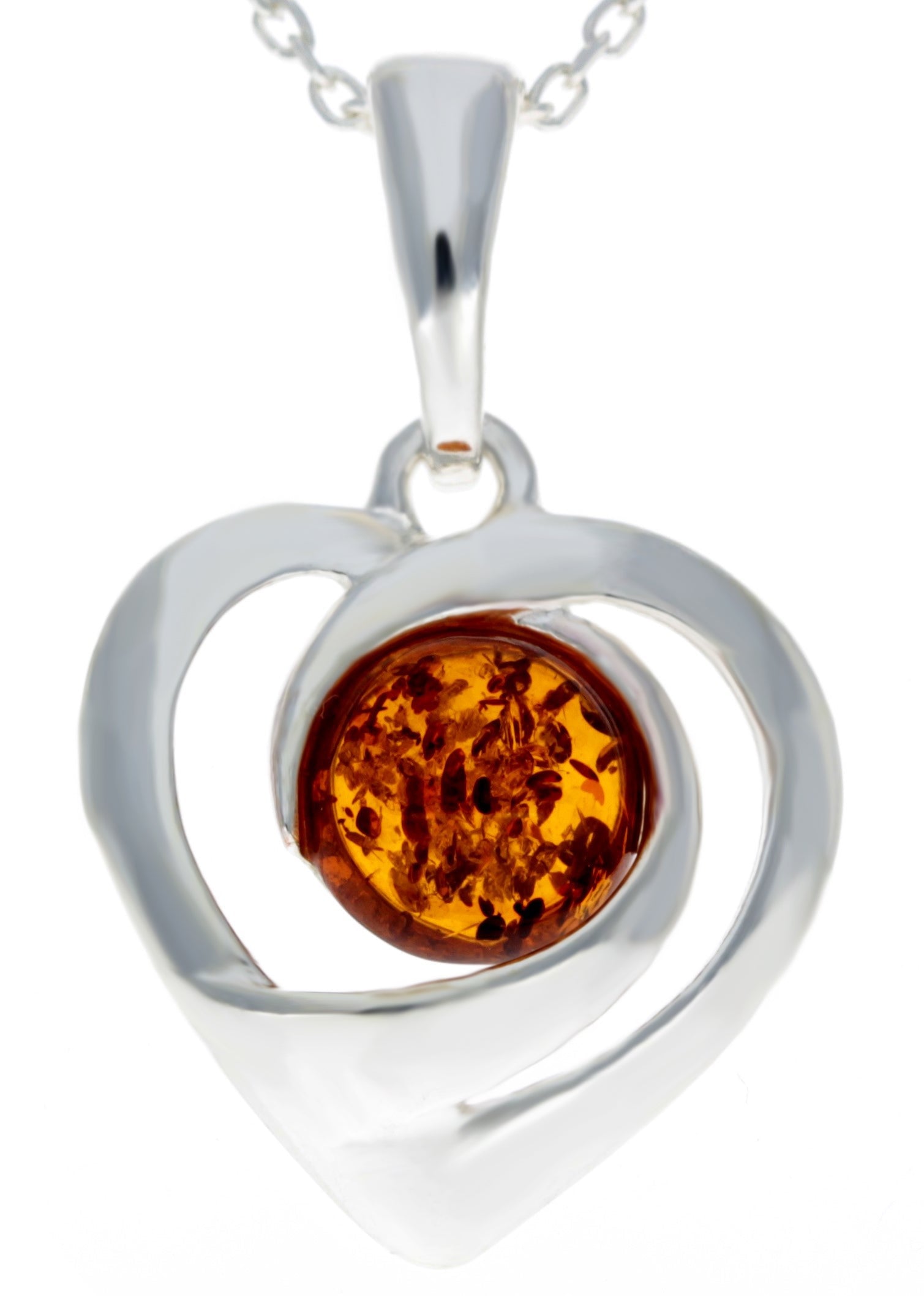 925 Sterling Silver & Genuine Baltic Amber Heart Pendant - GL357