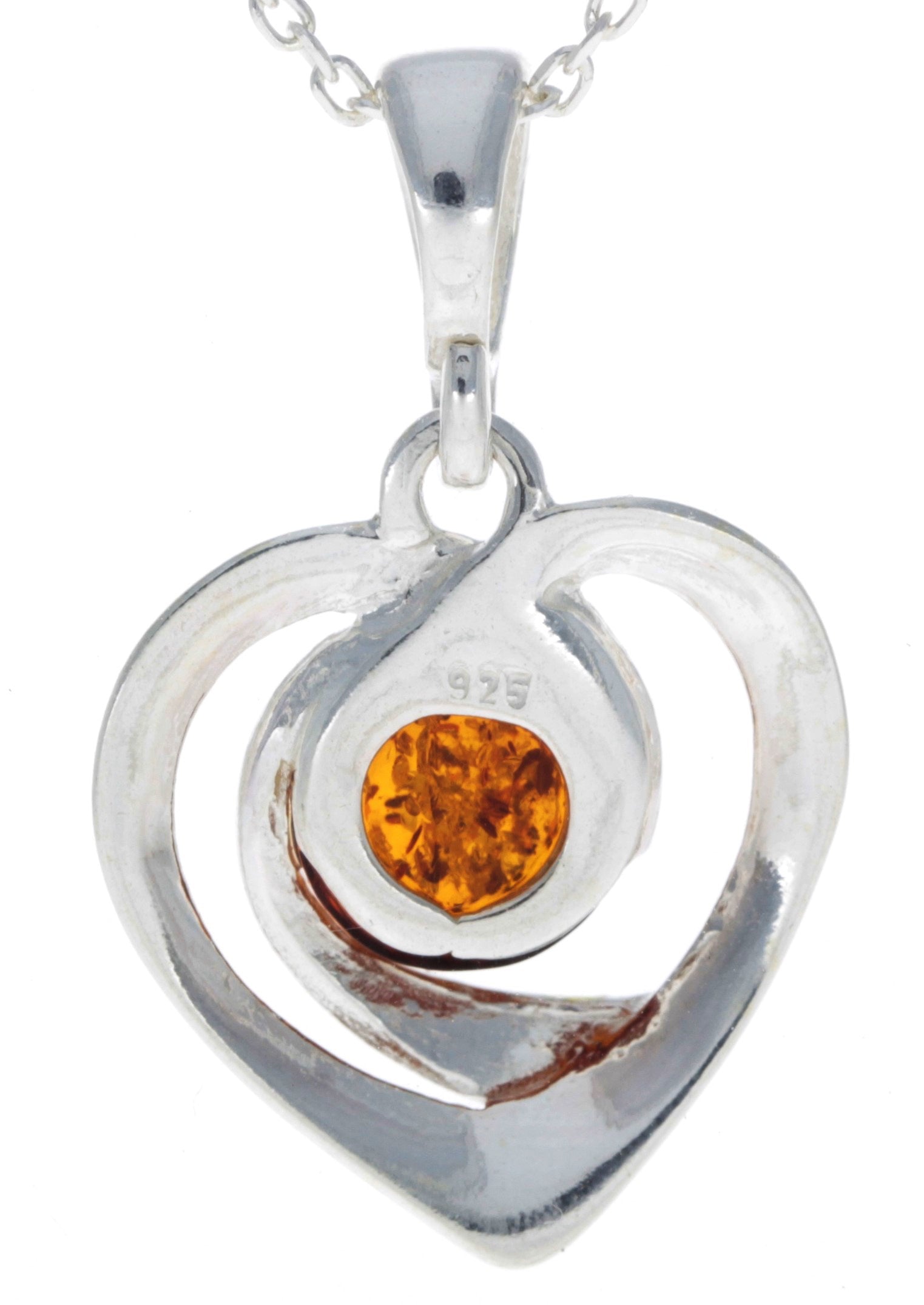 925 Sterling Silver & Genuine Baltic Amber Heart Pendant - GL357