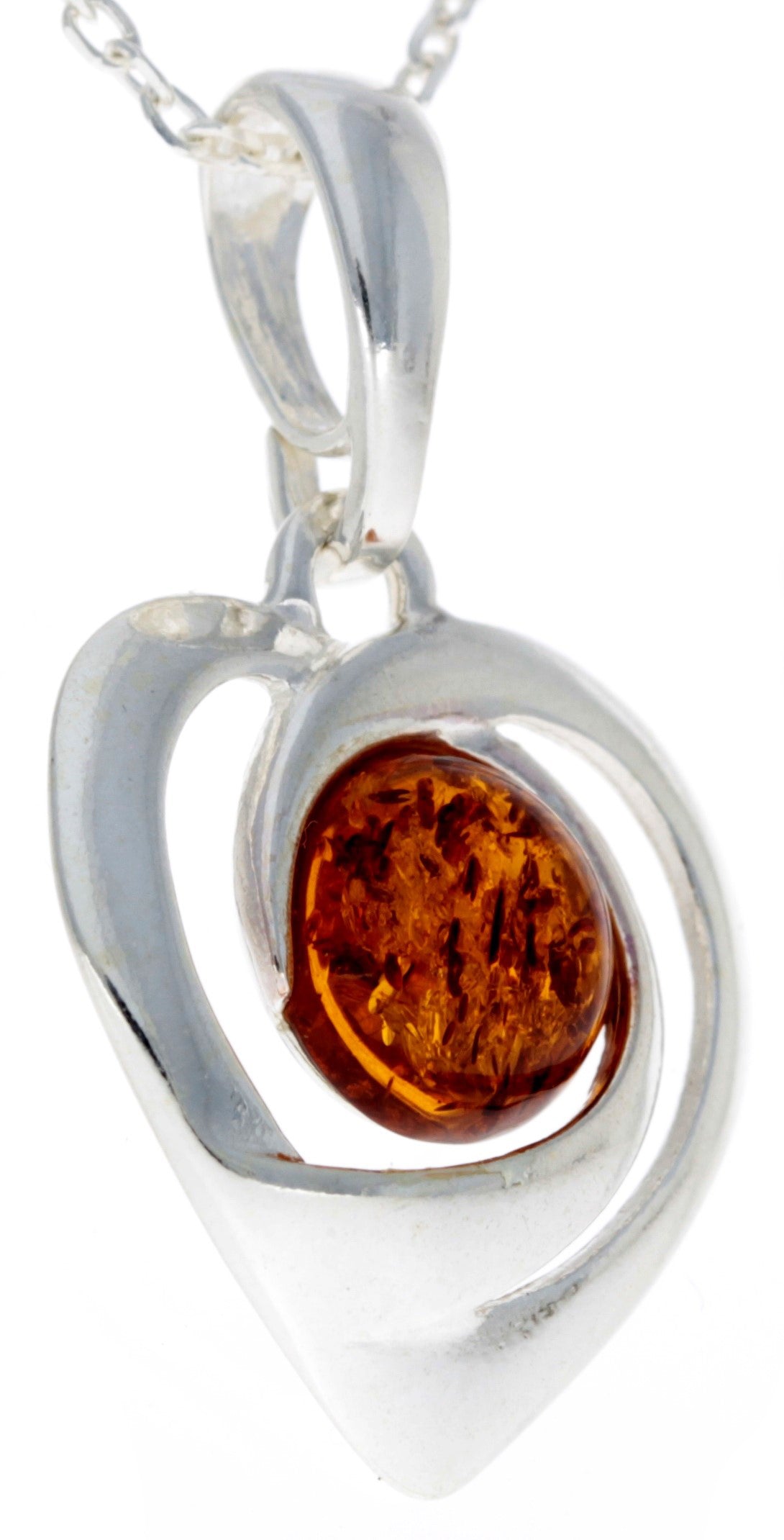 925 Sterling Silver & Genuine Baltic Amber Heart Pendant - GL357