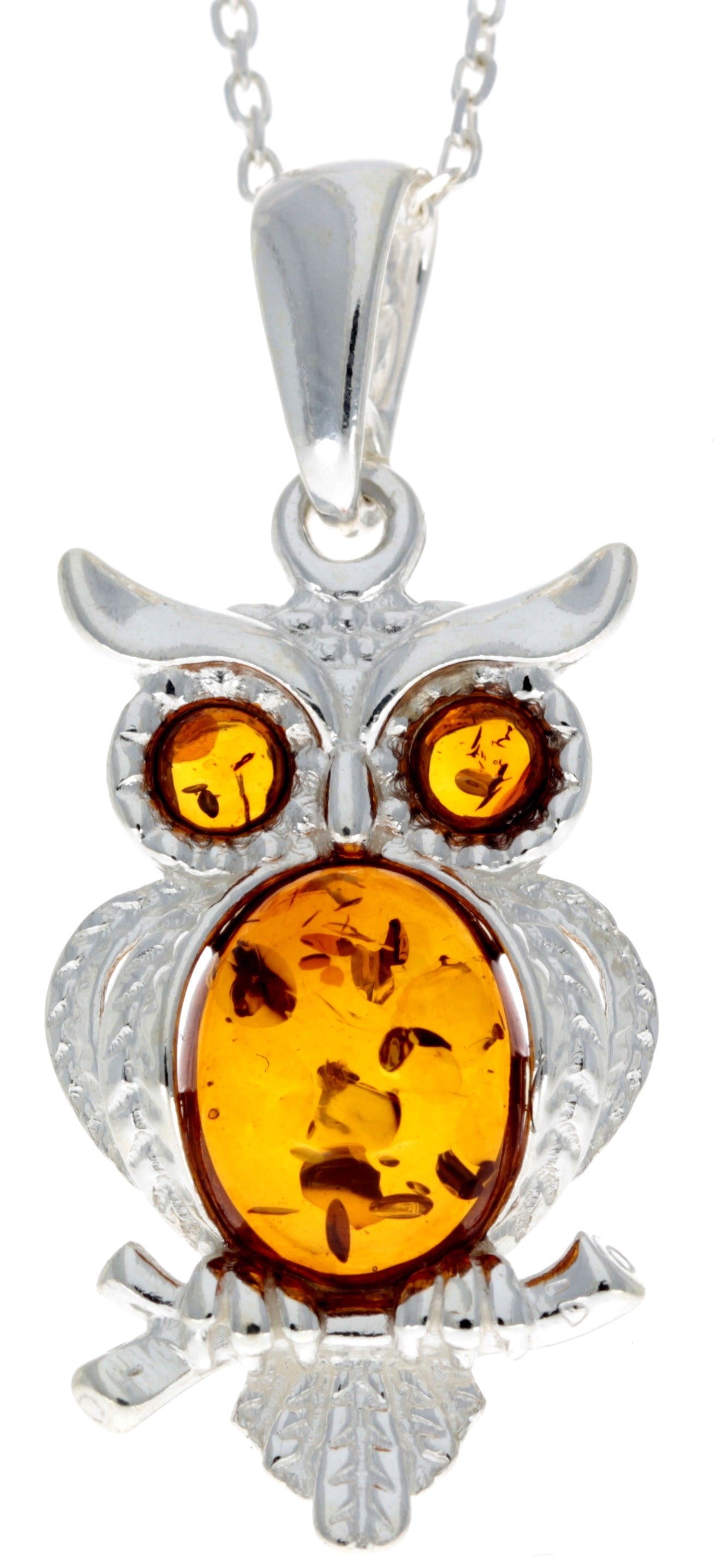 925 Sterling Silver & Baltic Amber Wise Owl Pendant - GL359