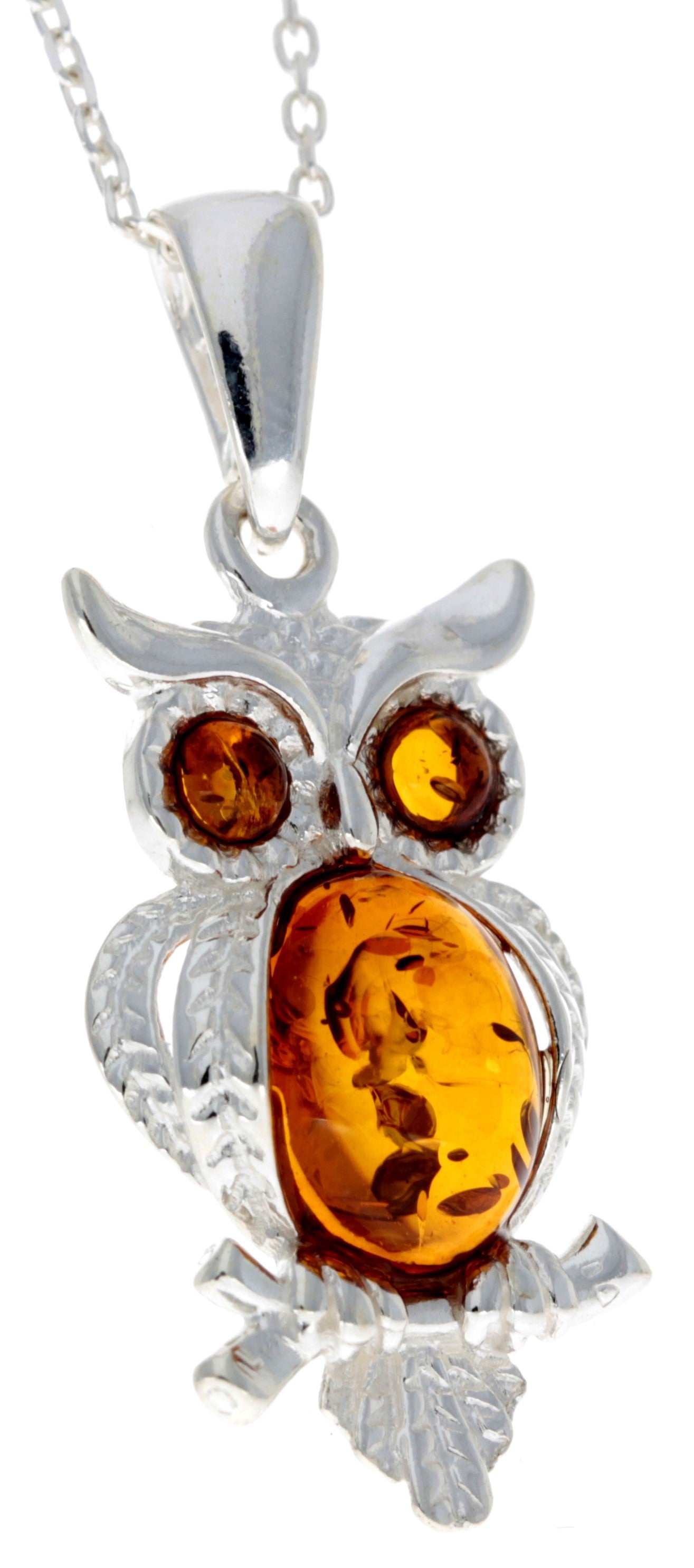 925 Sterling Silver & Baltic Amber Wise Owl Pendant - GL359