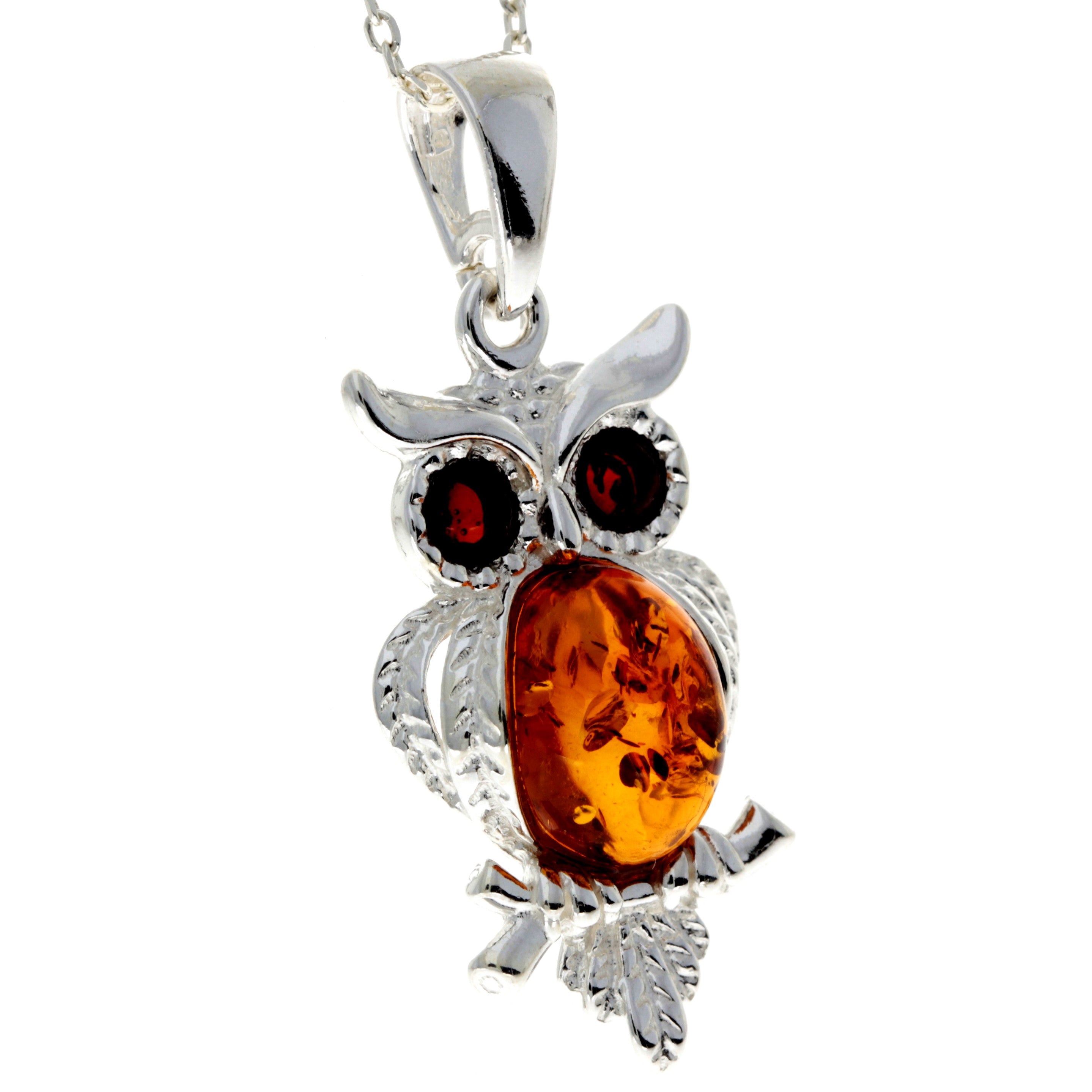 925 Sterling Silver & Baltic Amber Wise Owl Pendant - GL359