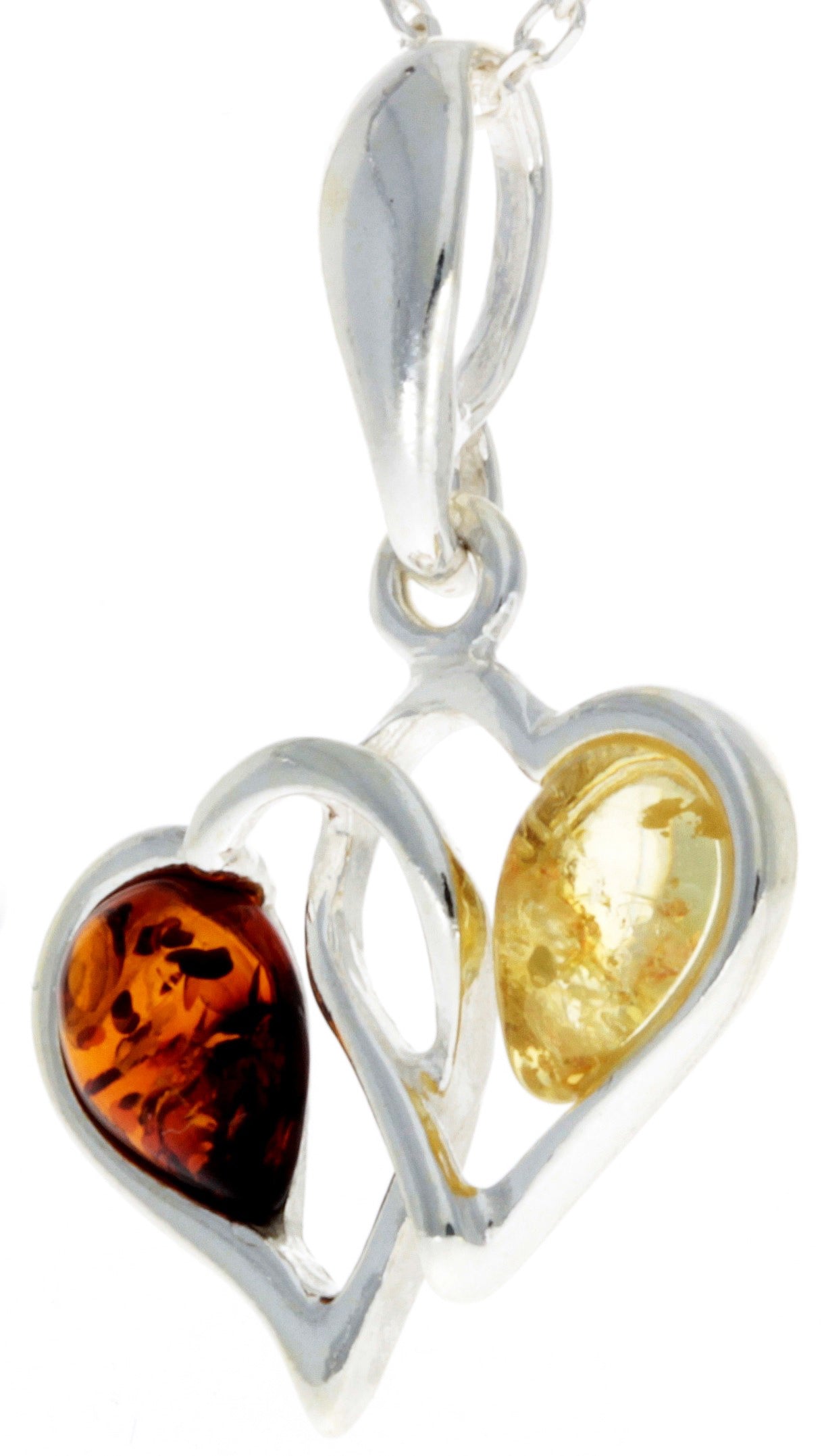 925 Sterling Silver & Baltic Amber Double Hearts Pendant - GL360