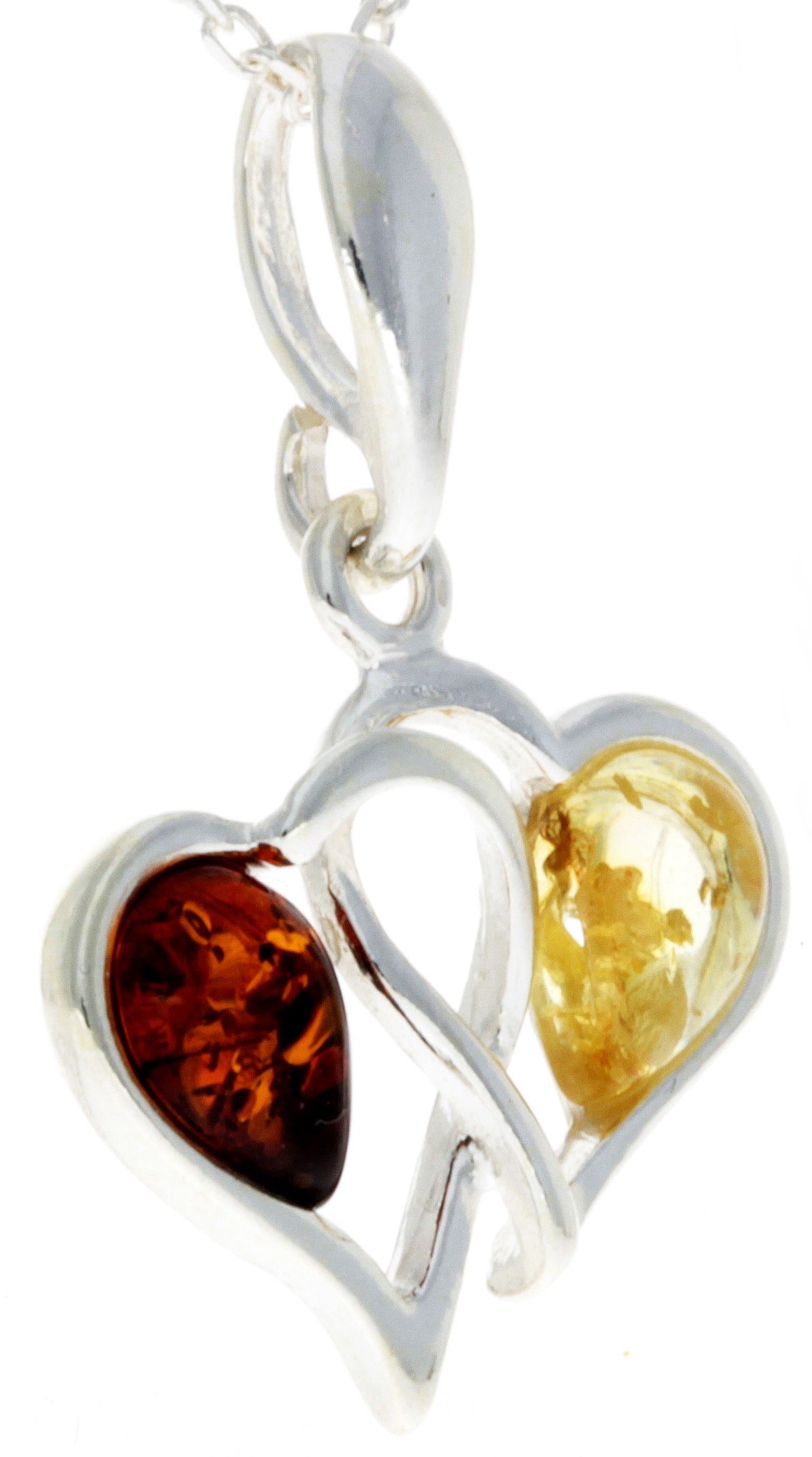 925 Sterling Silver & Baltic Amber Double Hearts Pendant - GL360