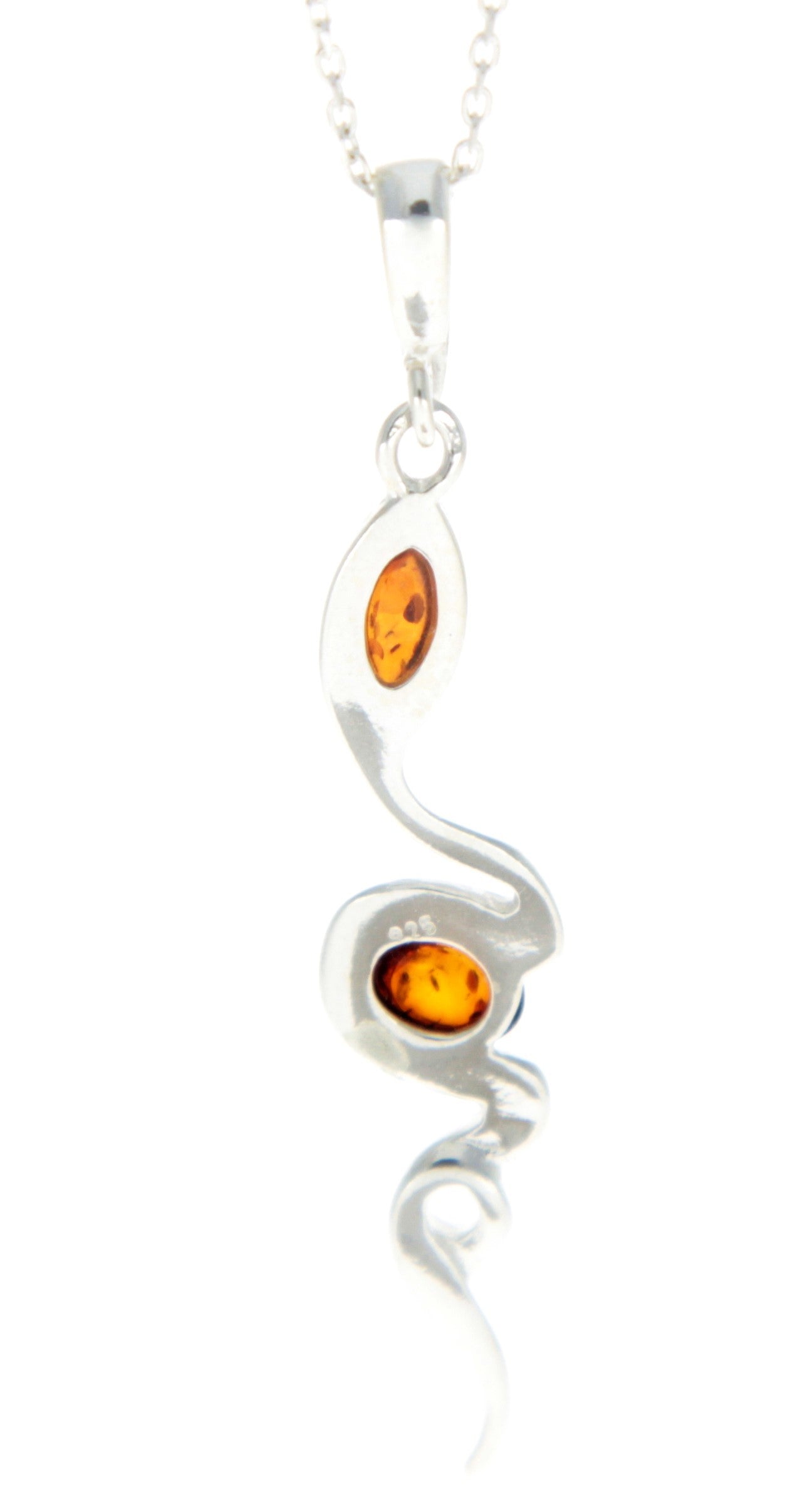 925 Sterling Silver & Genuine Baltic Amber Modern Snake Pendant - GL361