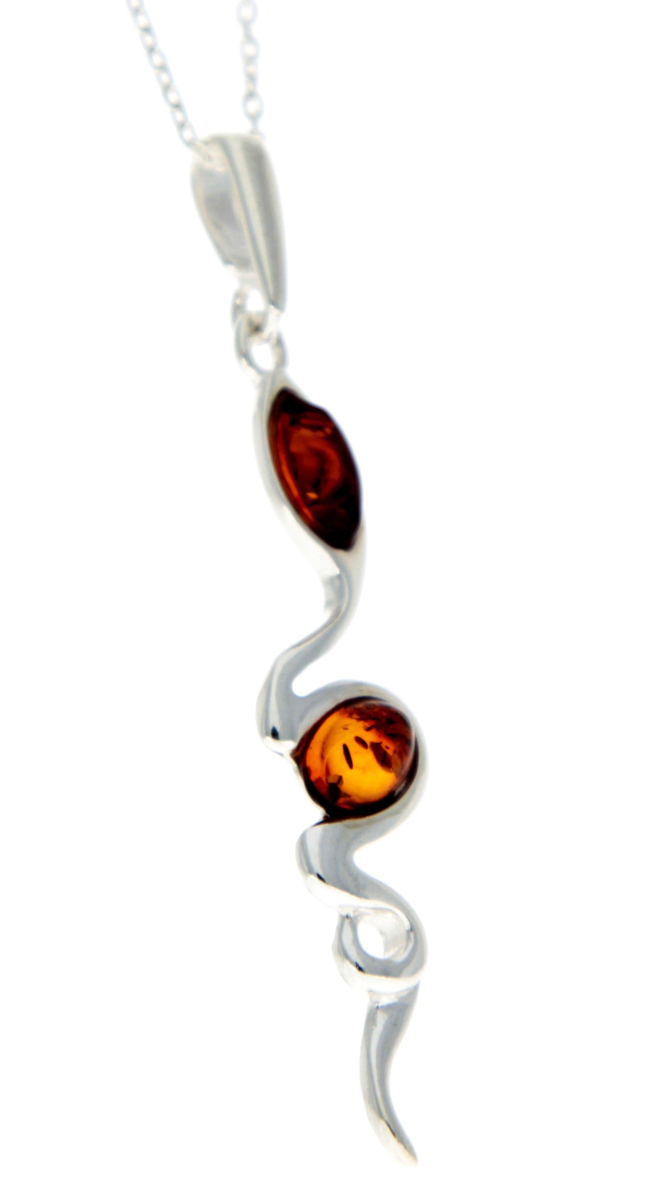 925 Sterling Silver & Genuine Baltic Amber Modern Snake Pendant - GL361