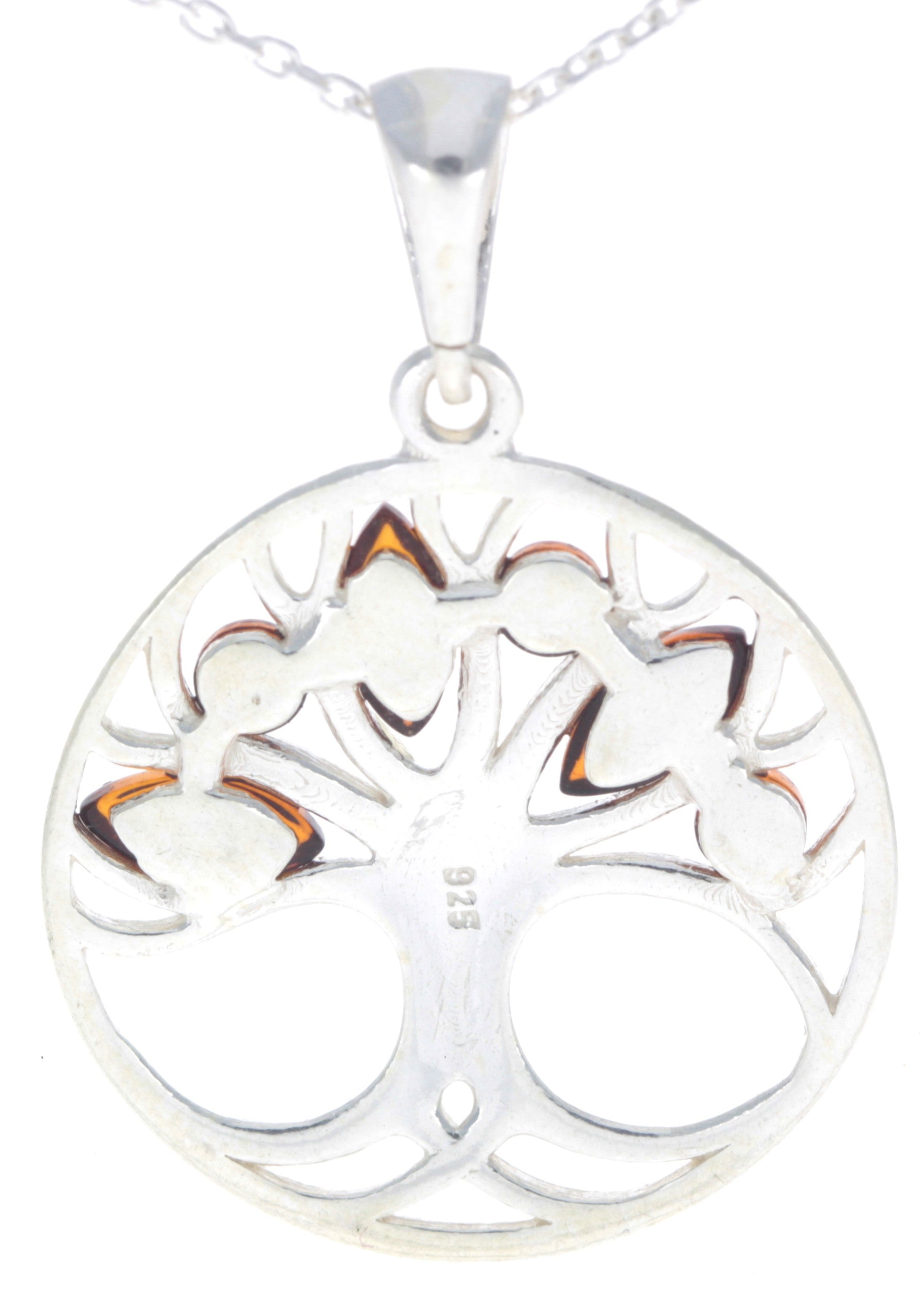 925 Sterling Silver Tree of Life with Genuine Baltic Amber Gemstones - GL363