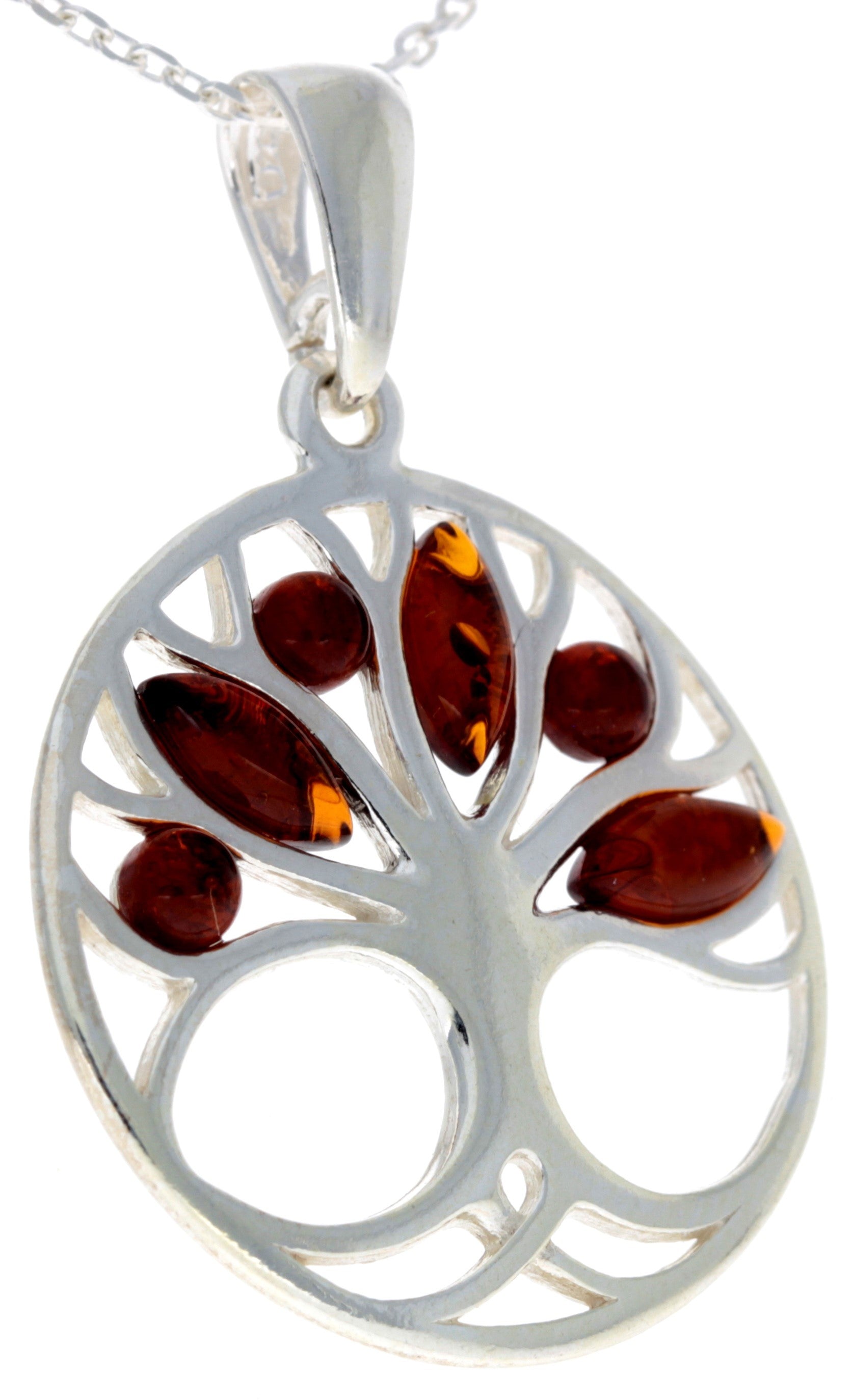 925 Sterling Silver Tree of Life with Genuine Baltic Amber Gemstones - GL363