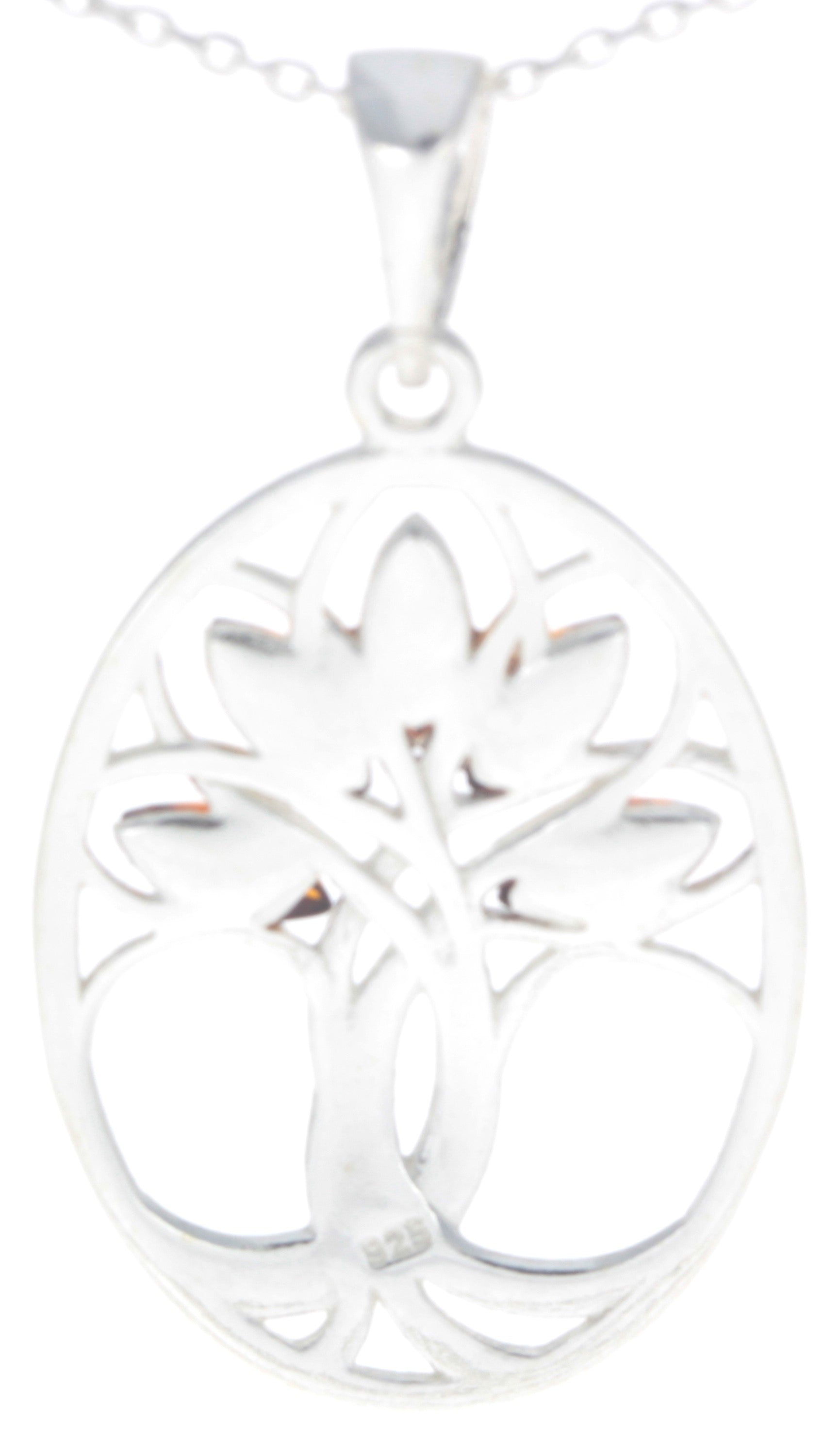 925 Sterling Silver & Baltic Amber Tree of Life Oval Pendant - GL364