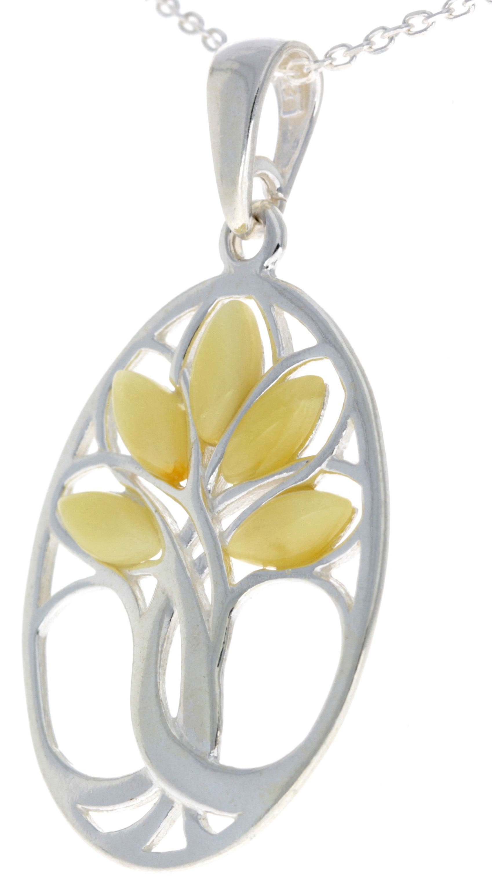 925 Sterling Silver & Baltic Amber Tree of Life Oval Pendant - GL364