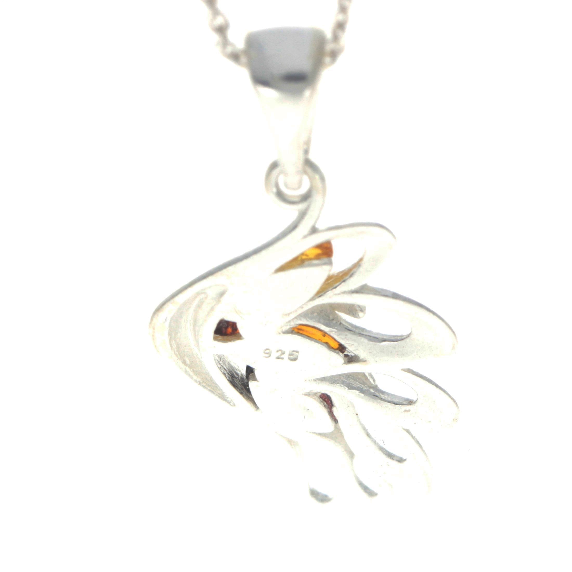 925 Sterling Silver & Genuine Baltic Amber Lucky Angel Wing Pendant - GL367S