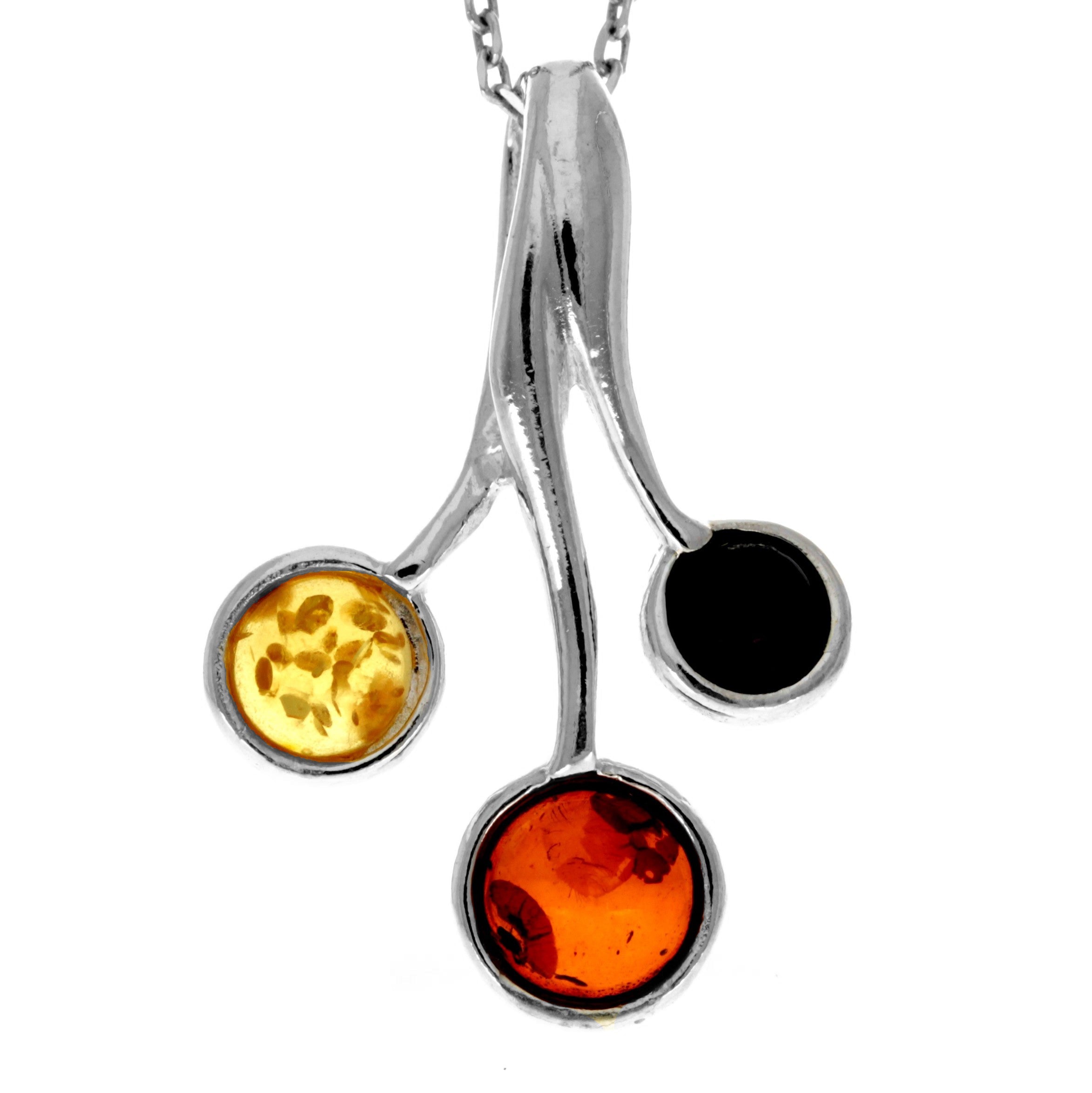 925 Sterling Silver & Genuine Baltic Amber Modern  Pendant  GL372