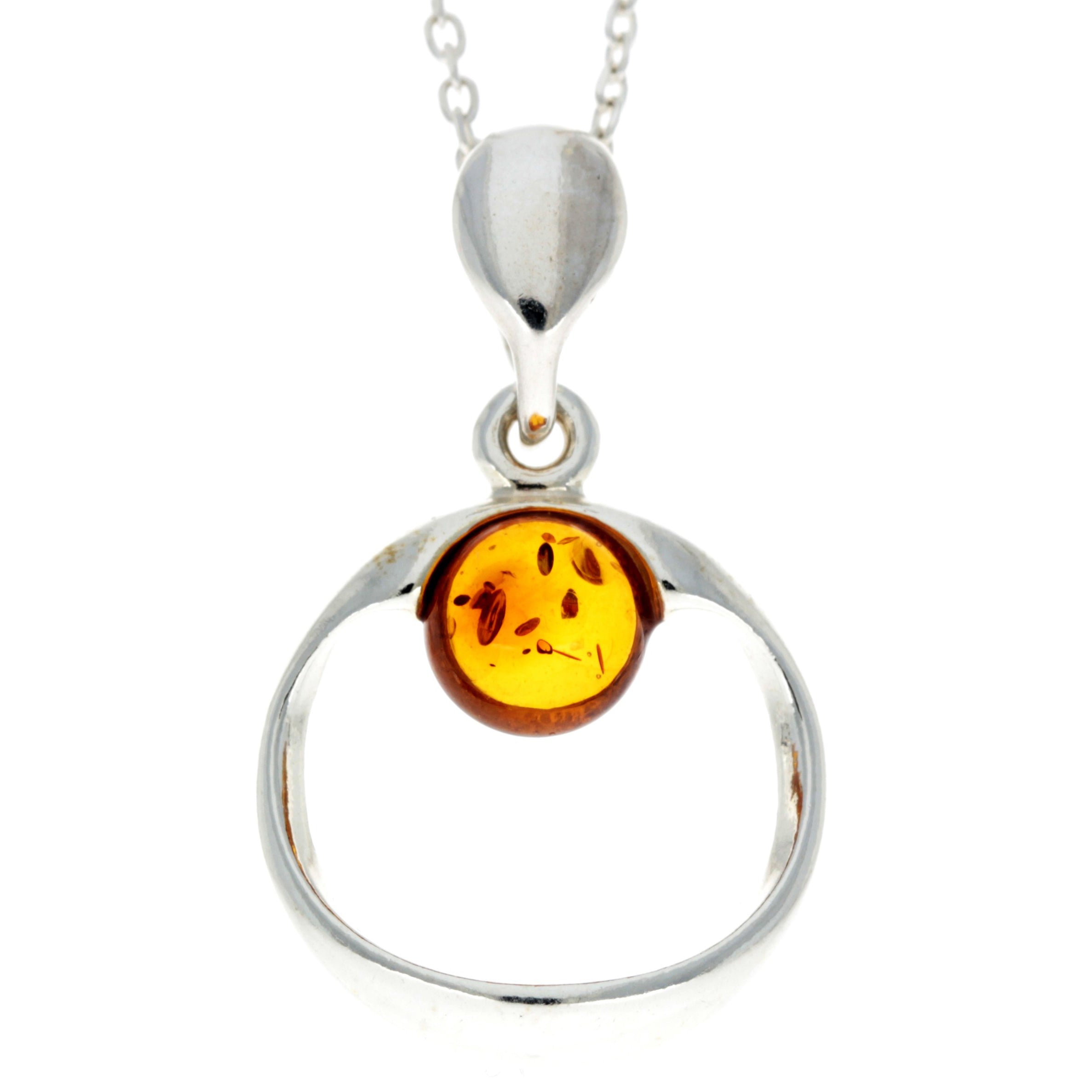 925 Sterling Silver & Genuine Baltic Amber Modern Pendant - GL375