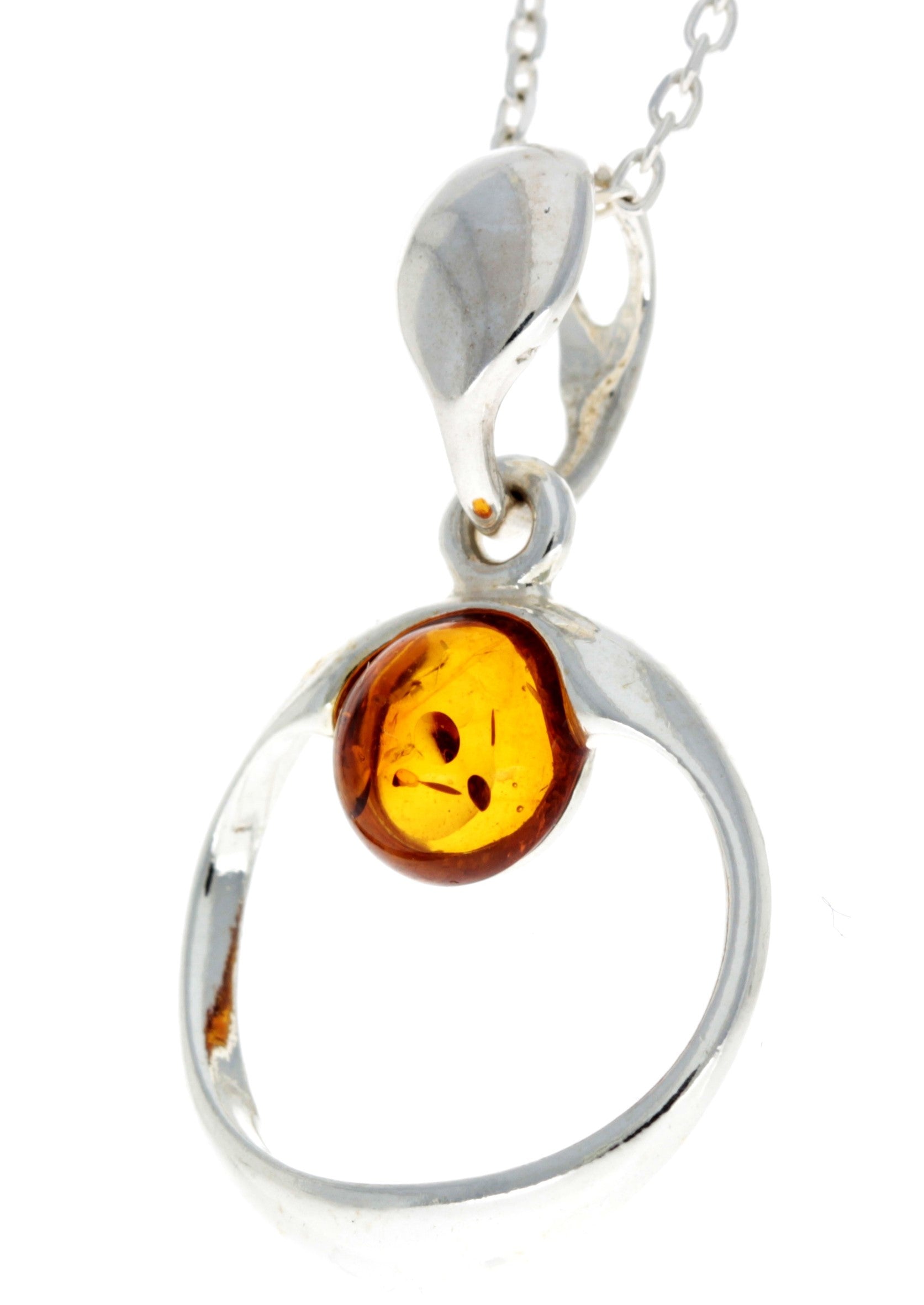 925 Sterling Silver & Genuine Baltic Amber Modern Pendant - GL375