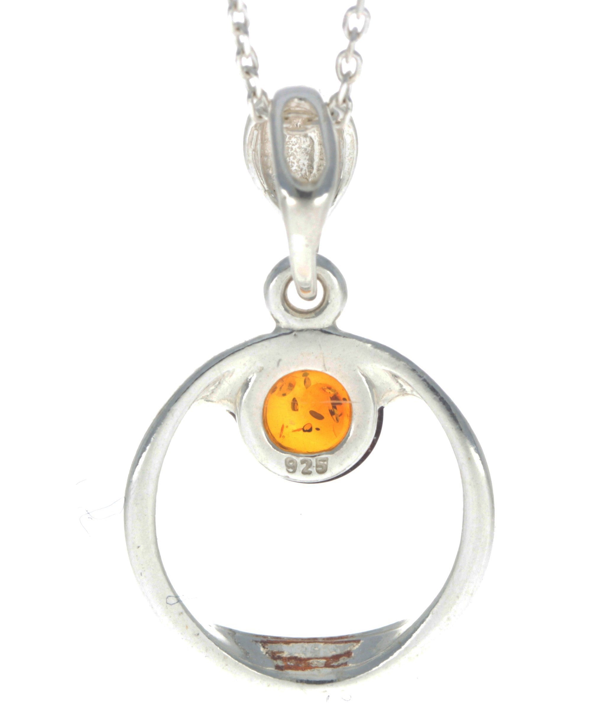 925 Sterling Silver & Genuine Baltic Amber Modern Pendant - GL375