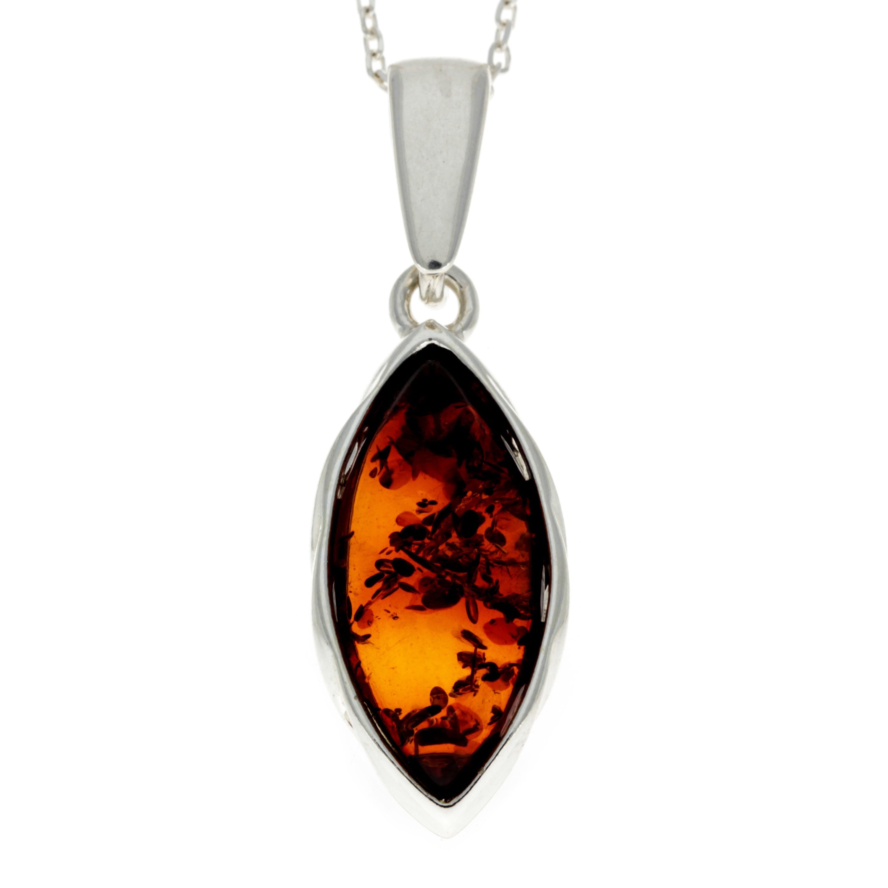 925 Sterling Silver & Genuine Baltic Amber Classic Pendant - GL377