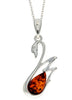 925 Sterling Silver & Genuine Baltic Amber Swan Pendant - GL378