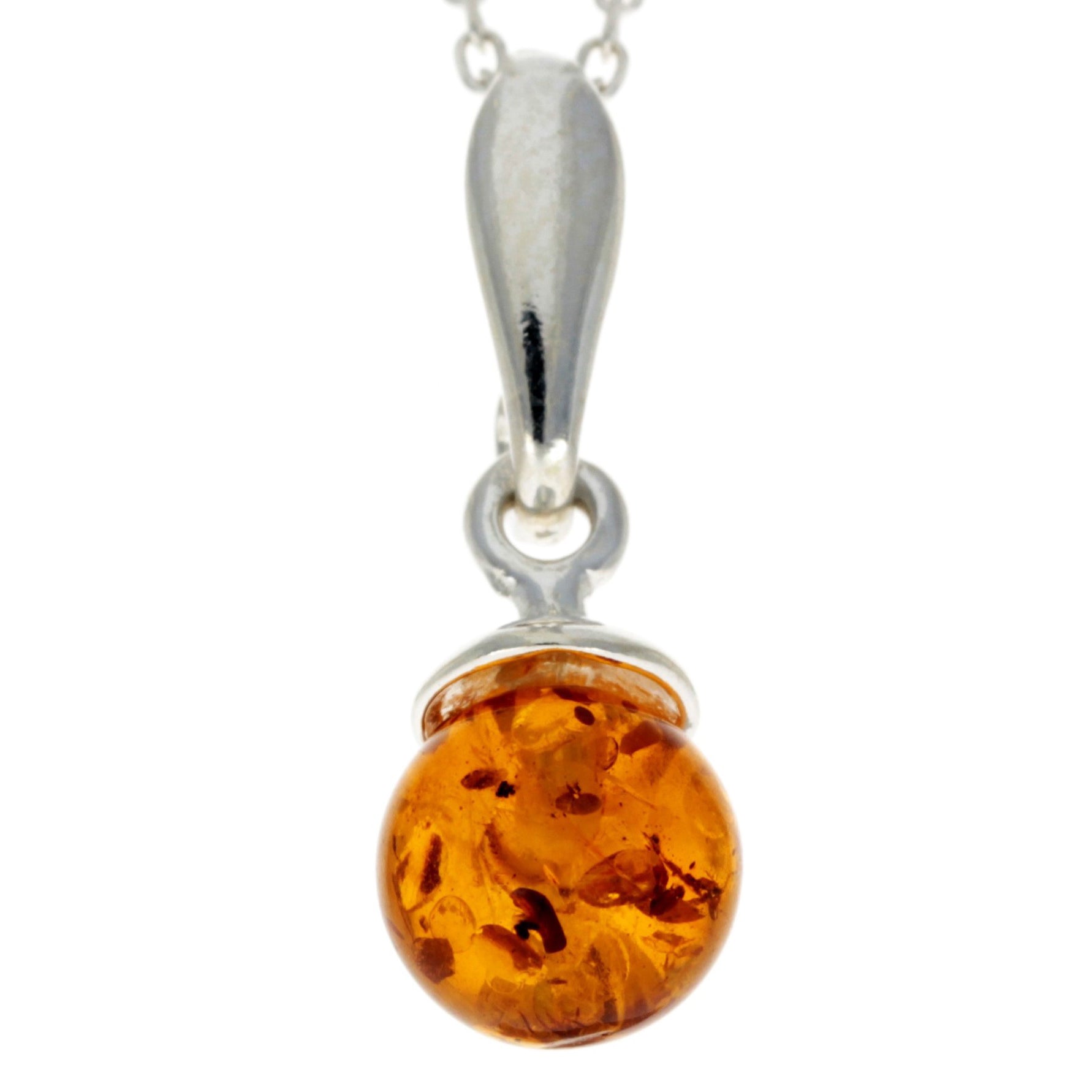 925 Sterling Silver & Genuine Baltic Amber Ball Modern Pendant - GL379