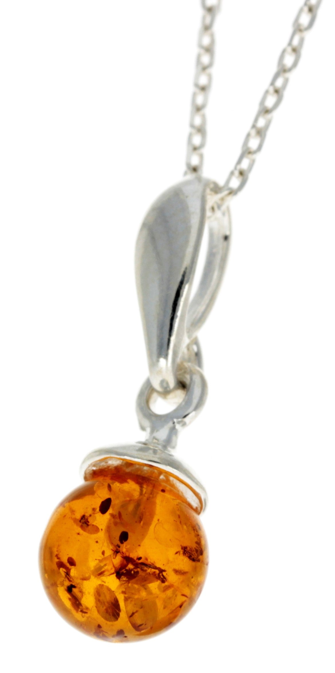 925 Sterling Silver & Genuine Baltic Amber Ball Modern Pendant - GL379