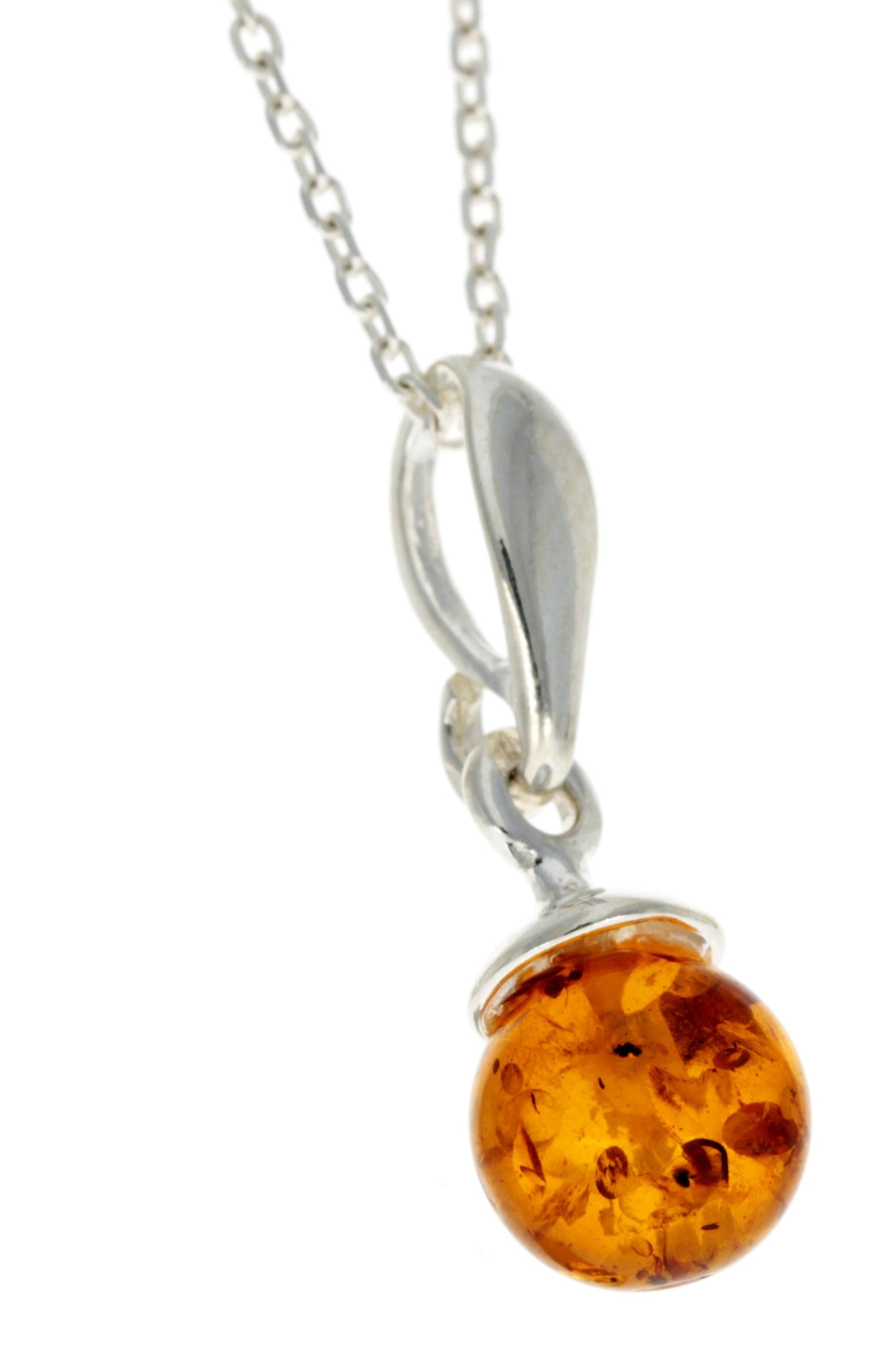 925 Sterling Silver & Genuine Baltic Amber Ball Modern Pendant - GL379