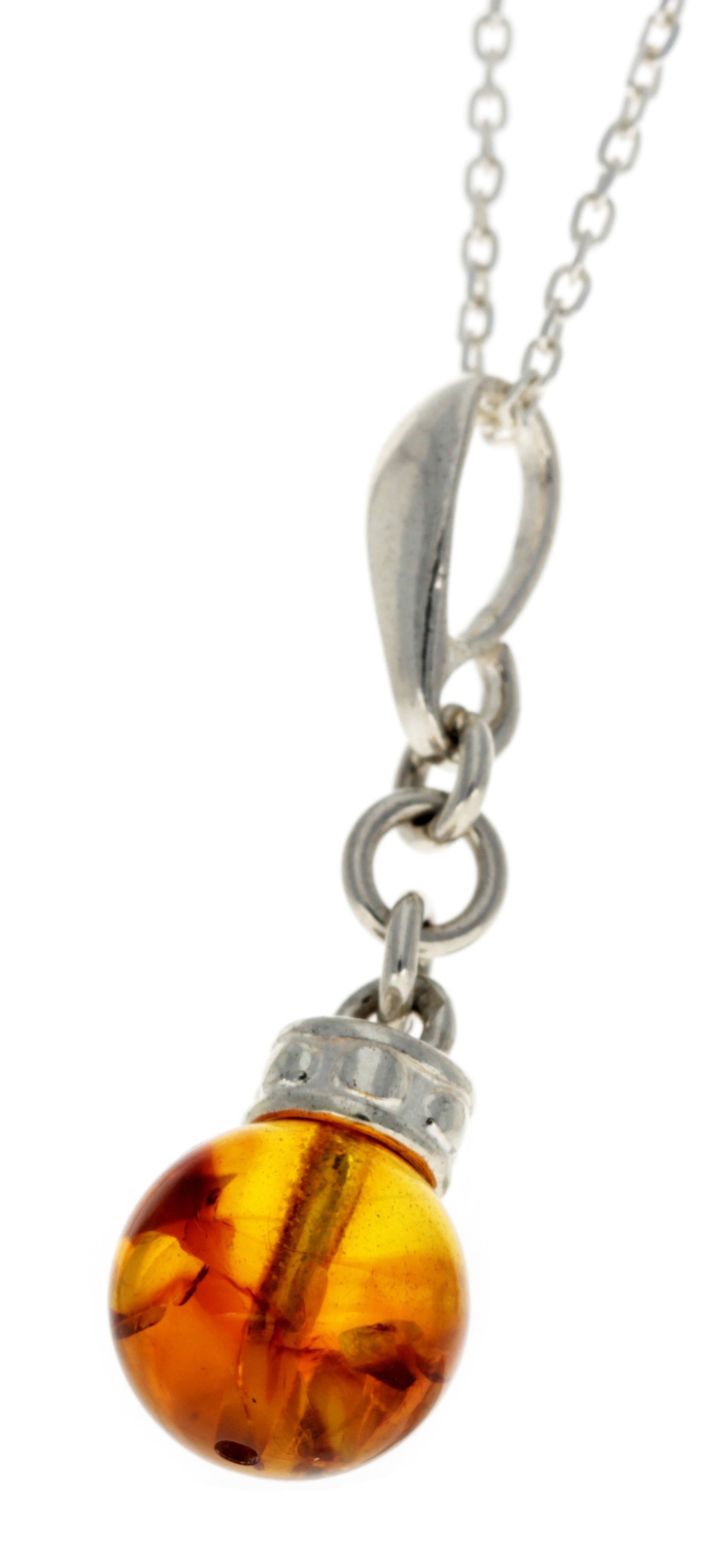 925 Sterling Silver & Genuine Baltic Amber Ball Modern Pendant - GL380