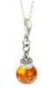 925 Sterling Silver & Genuine Baltic Amber Ball Modern Pendant - GL380