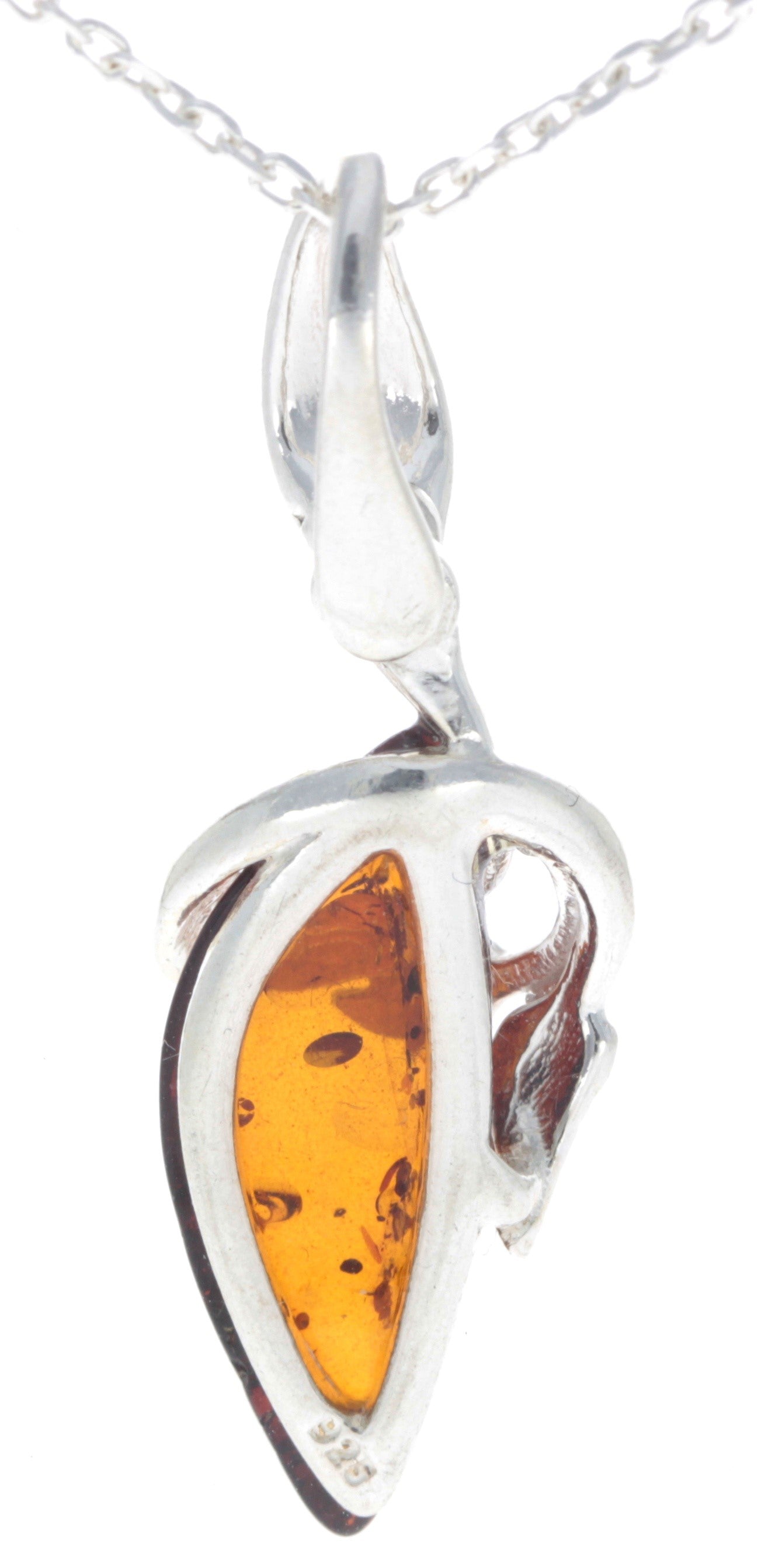 925 Sterling Silver & Baltic Amber Art Deco Pendant - GL391