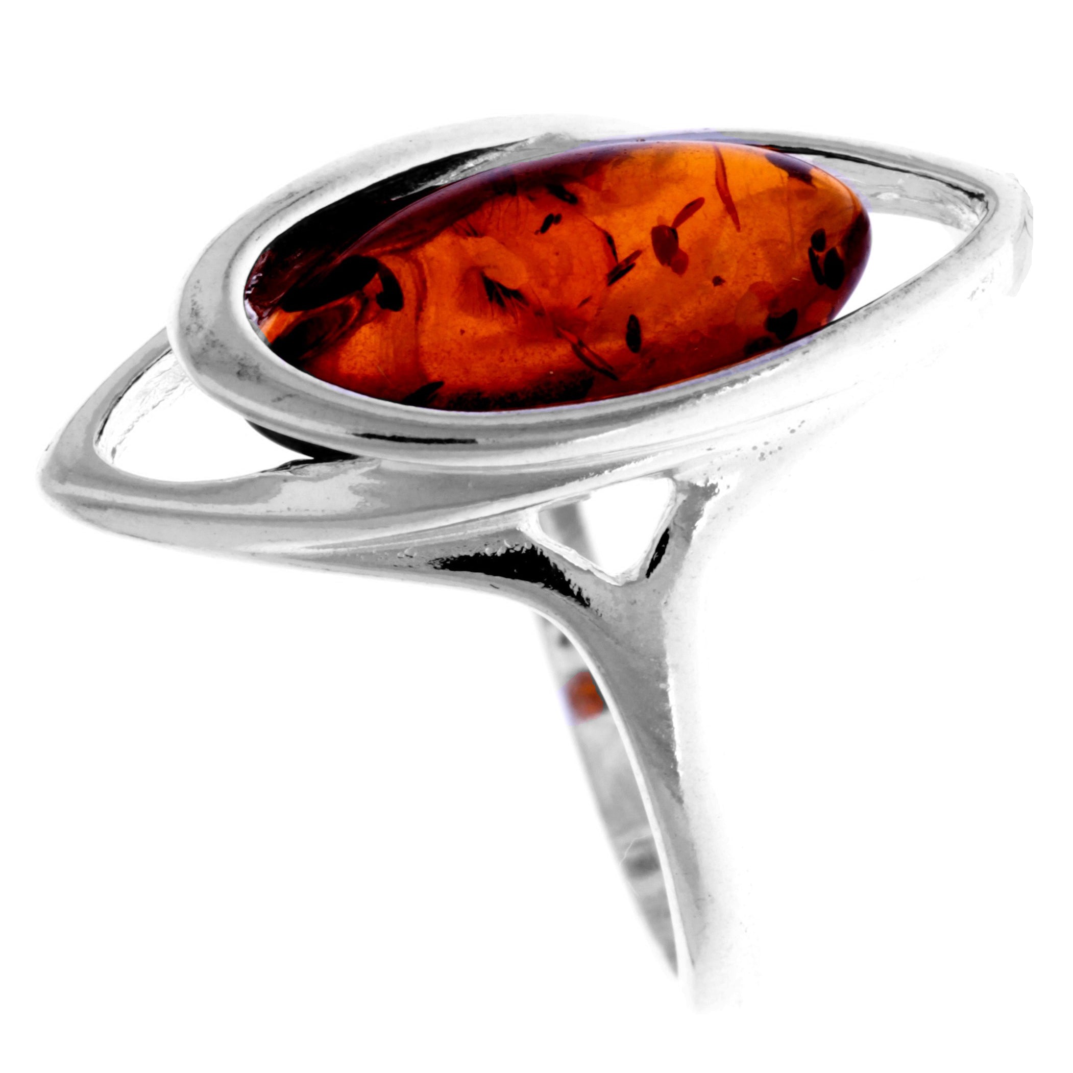 925 Sterling Silver & Baltic Amber Modern Adjustable Ring - GL403