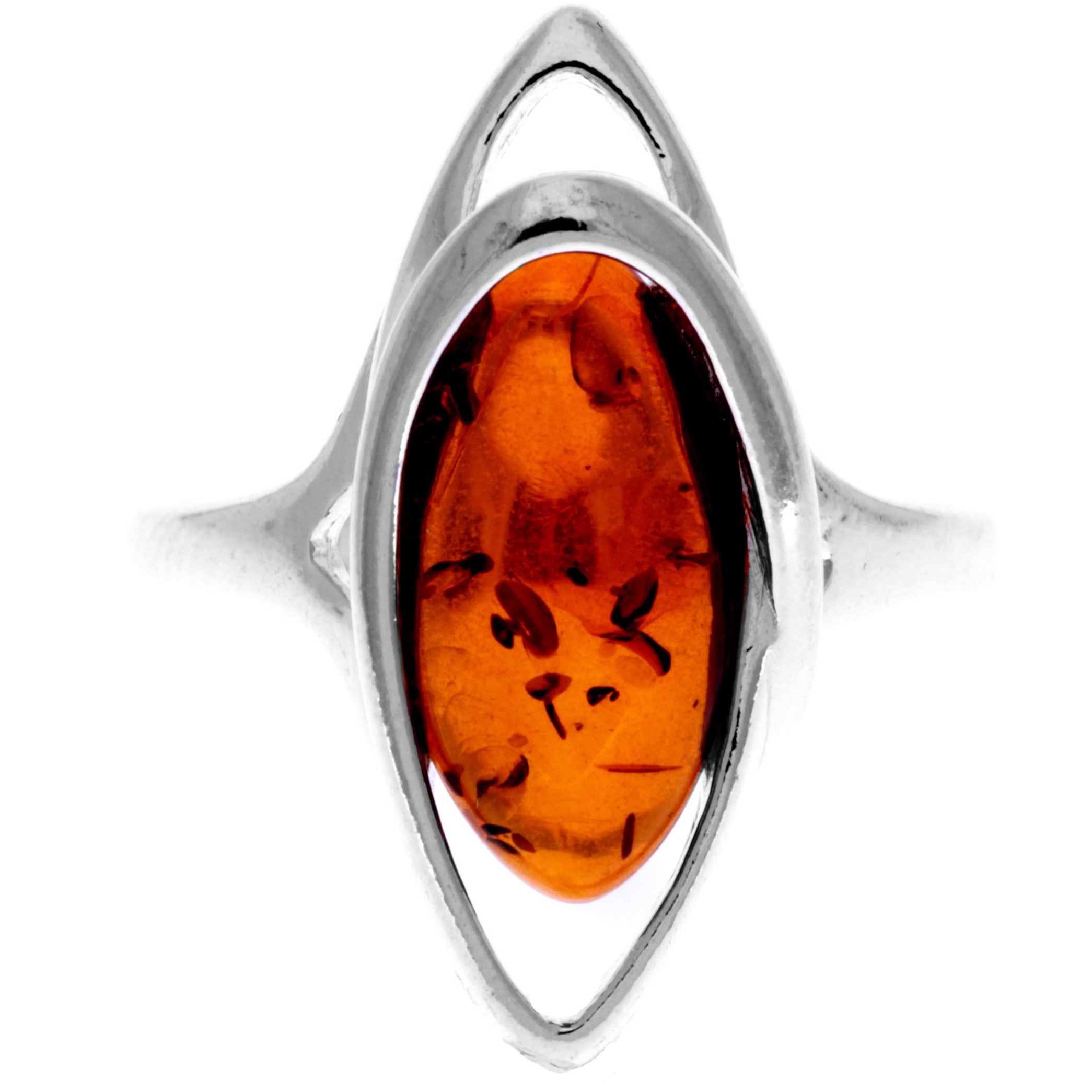 925 Sterling Silver & Baltic Amber Modern Adjustable Ring - GL403